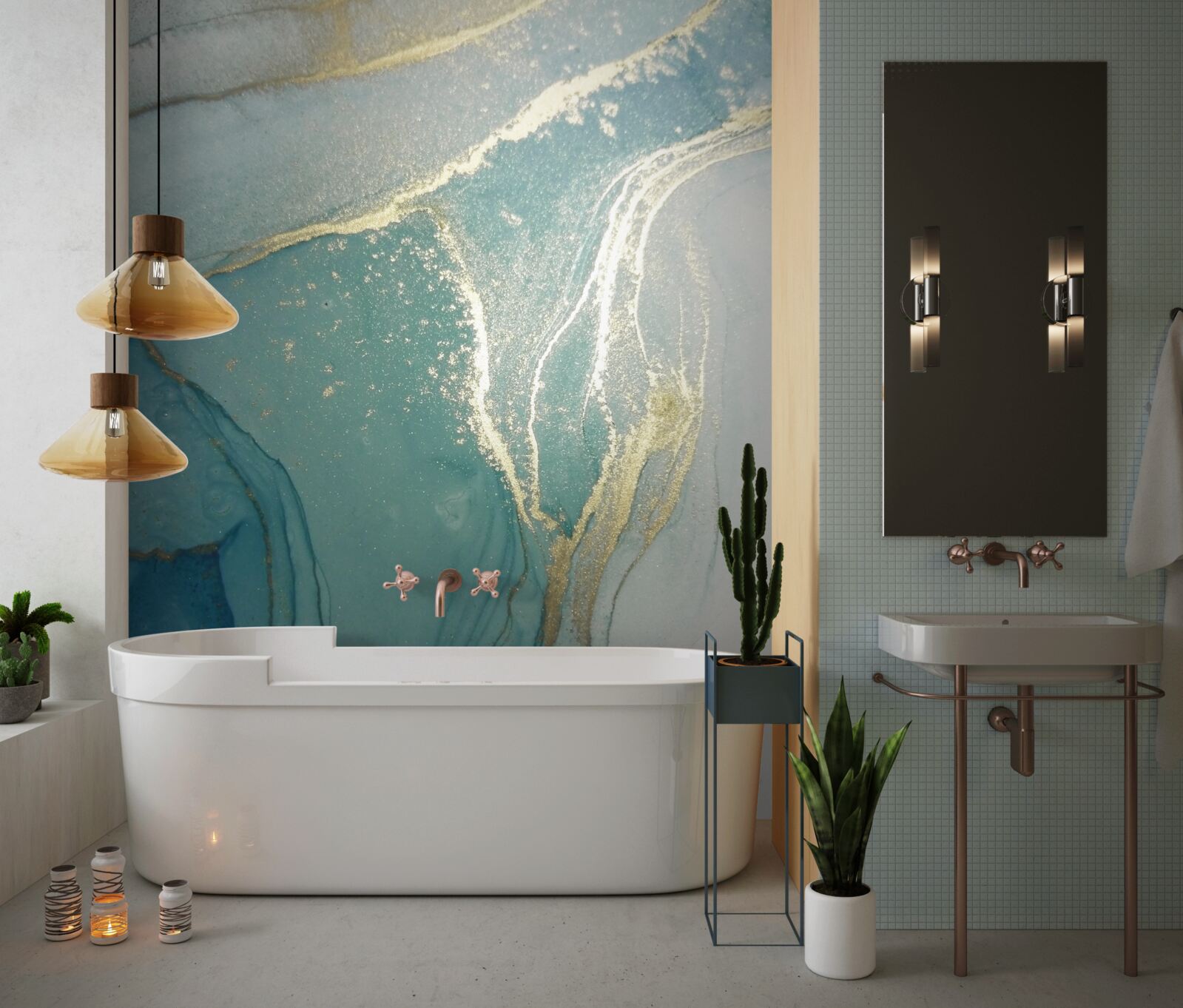 Фотошпалери золото з бірюзою