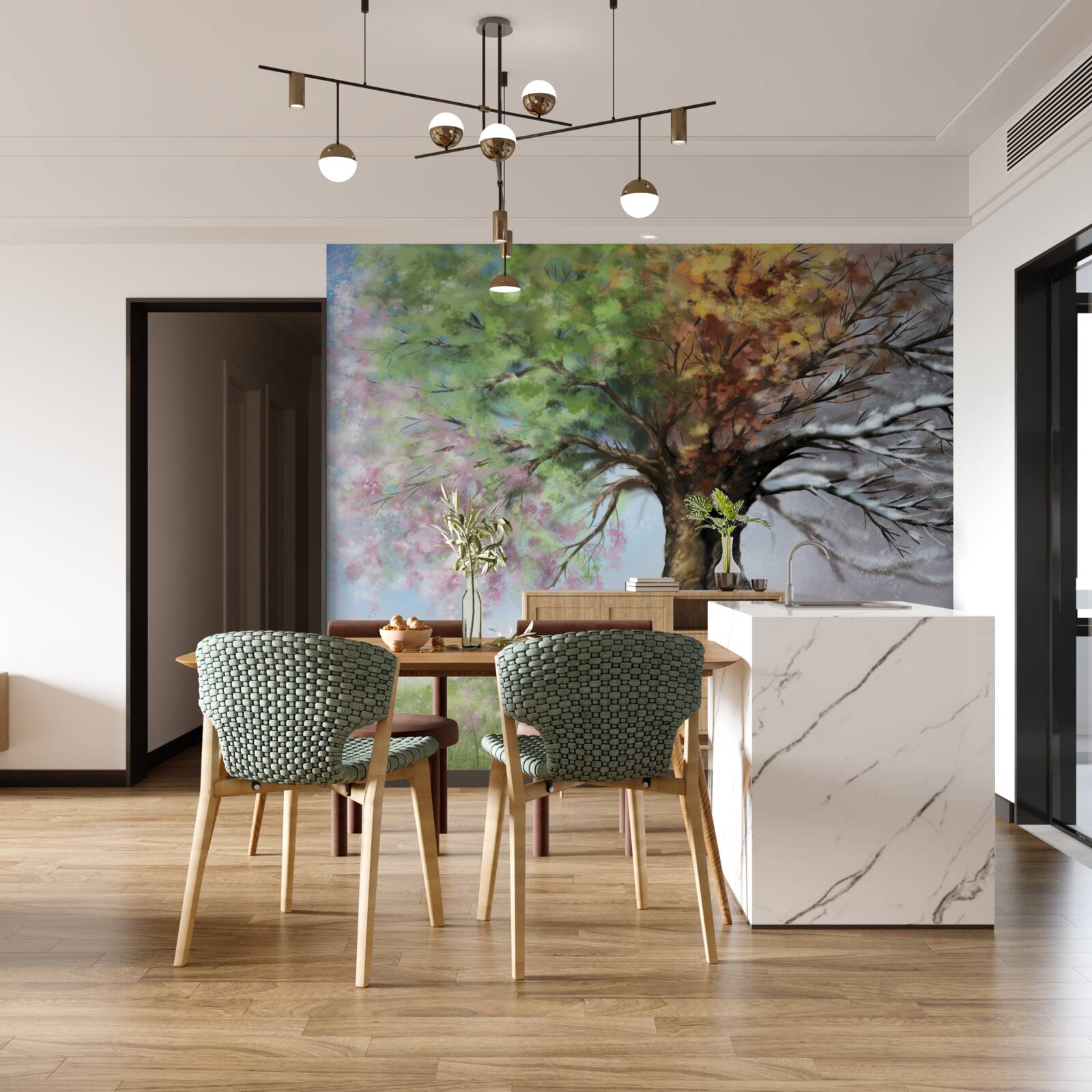 Фотошпалери дерево представляє всі чотири пори року