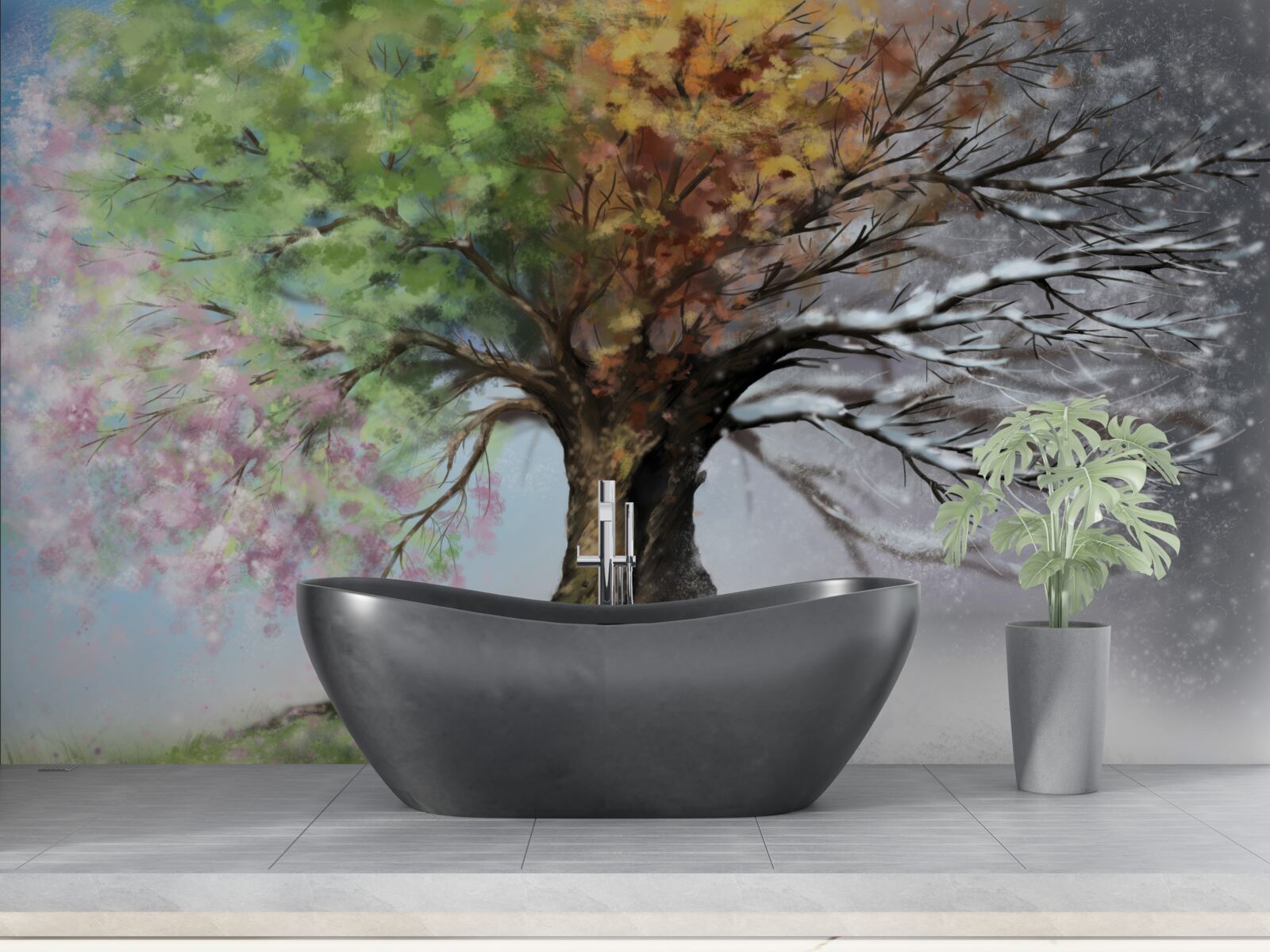 Фотошпалери дерево представляє всі чотири пори року