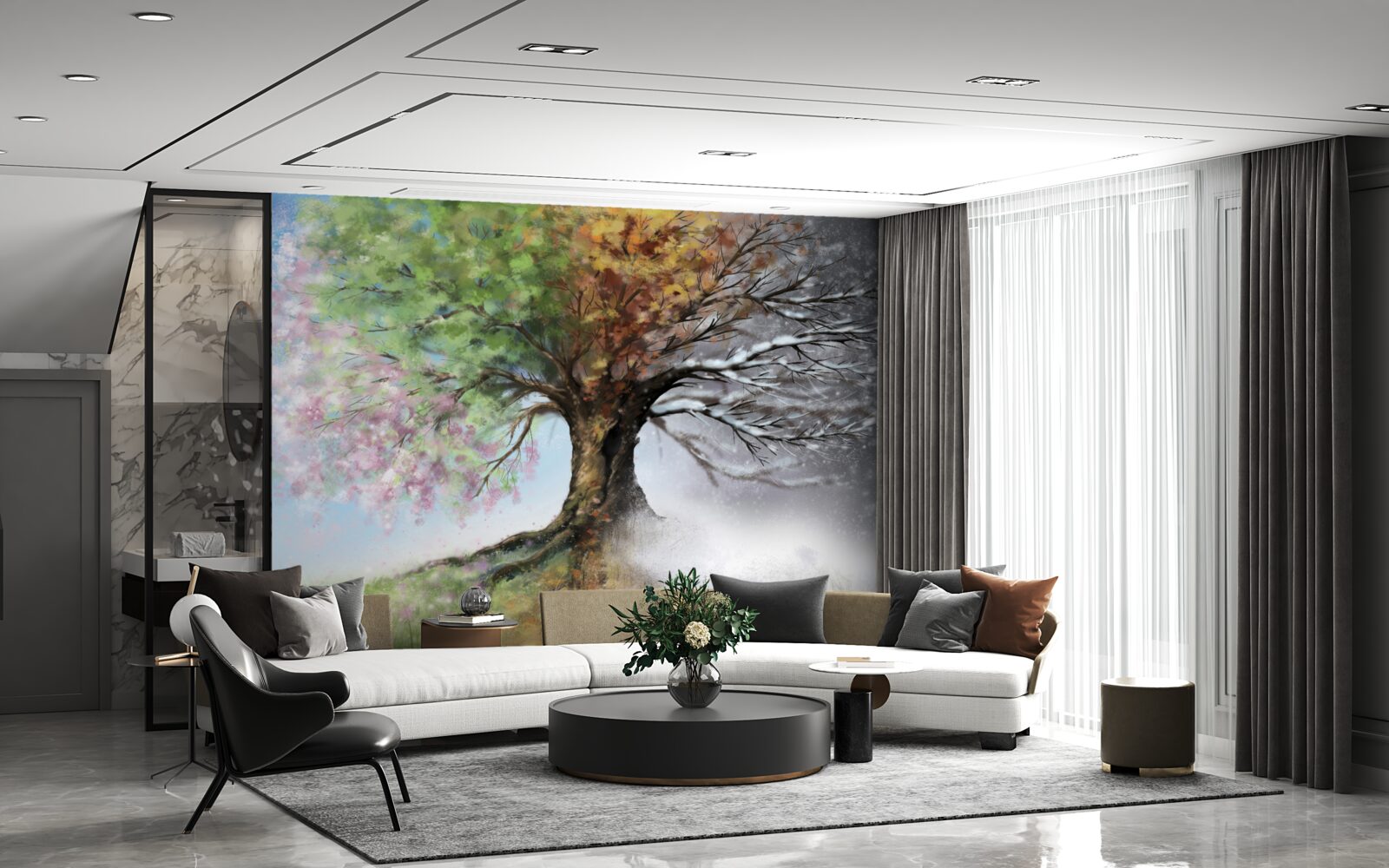 Фотошпалери дерево представляє всі чотири пори року