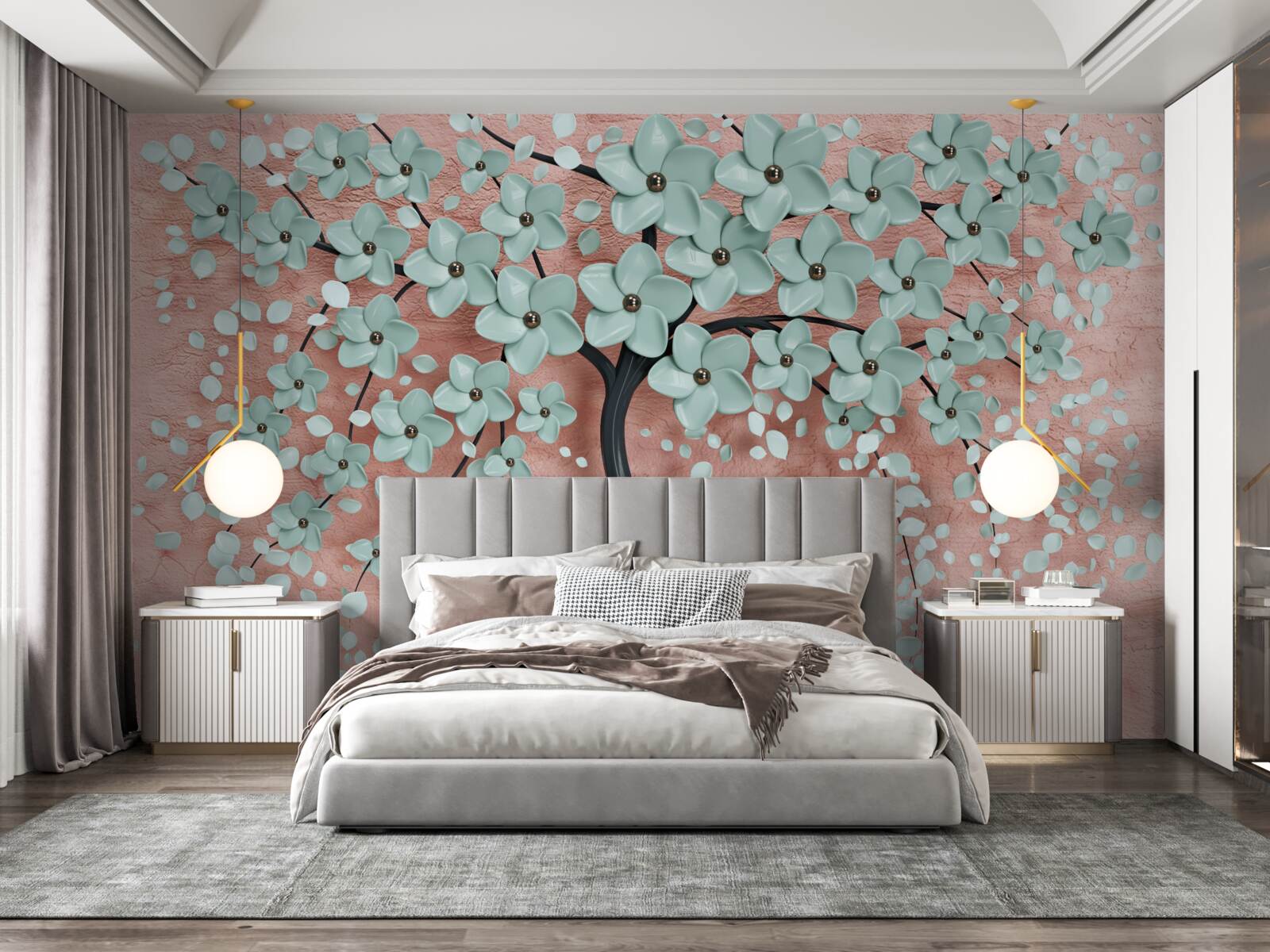 Фотошпалери дерево з блакитними квітами