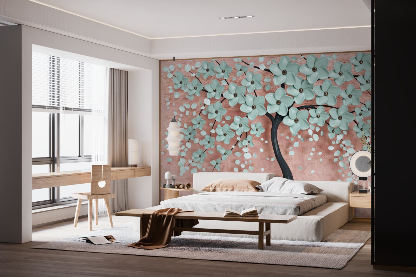 Фотошпалери дерево з блакитними квітами