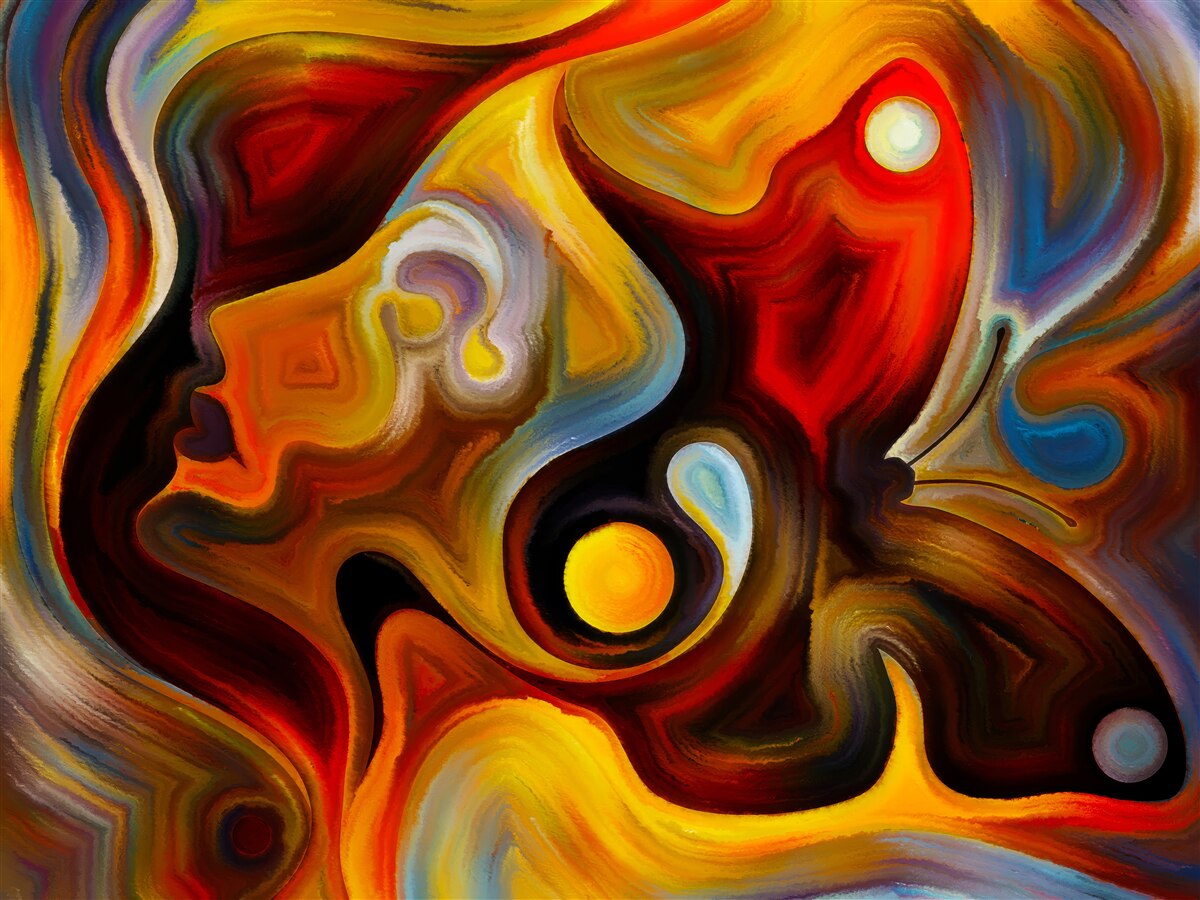 Фотошпалери силует дівчини та метелика в яскравих кольорах