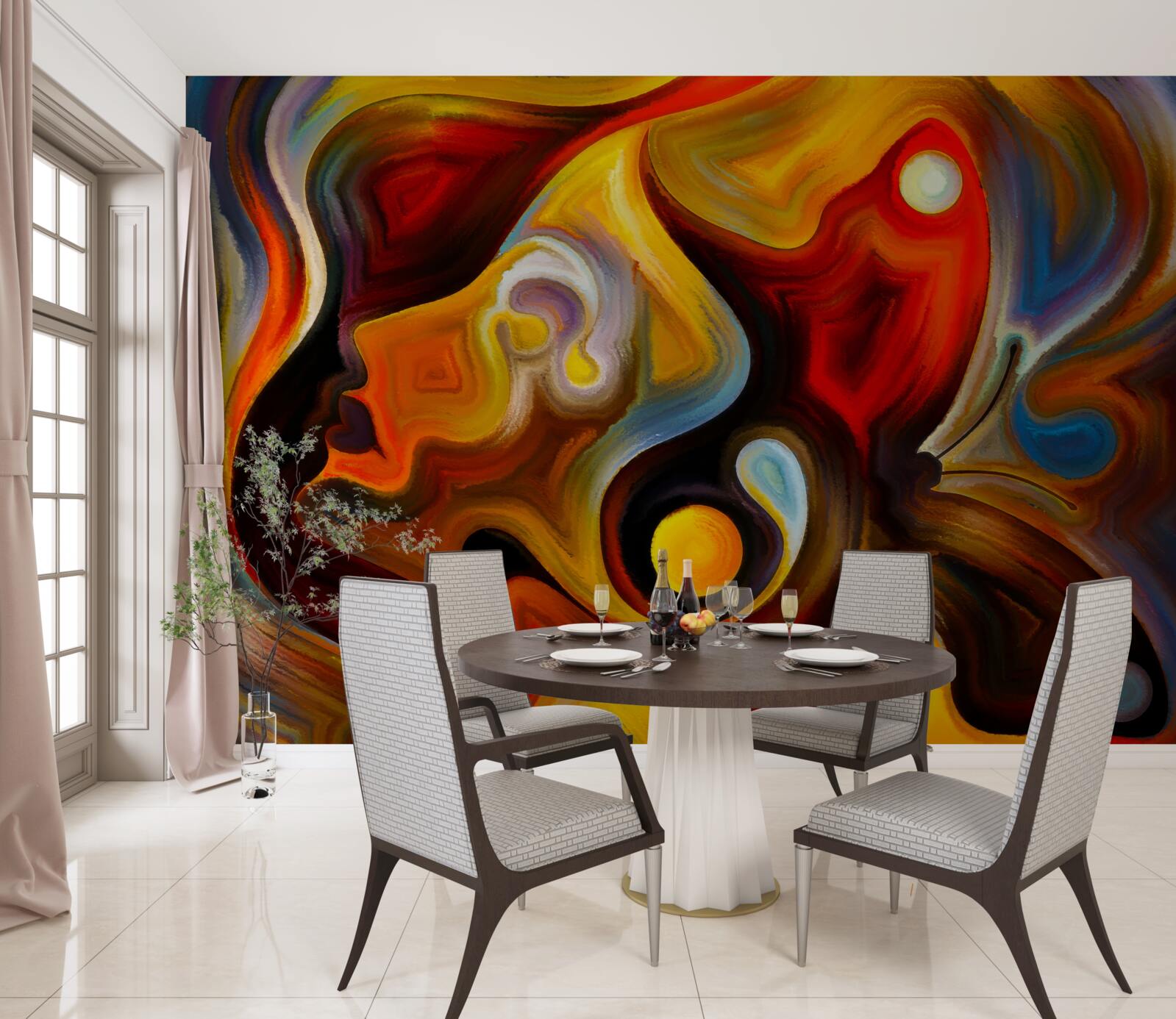 Фотошпалери силует дівчини та метелика в яскравих кольорах