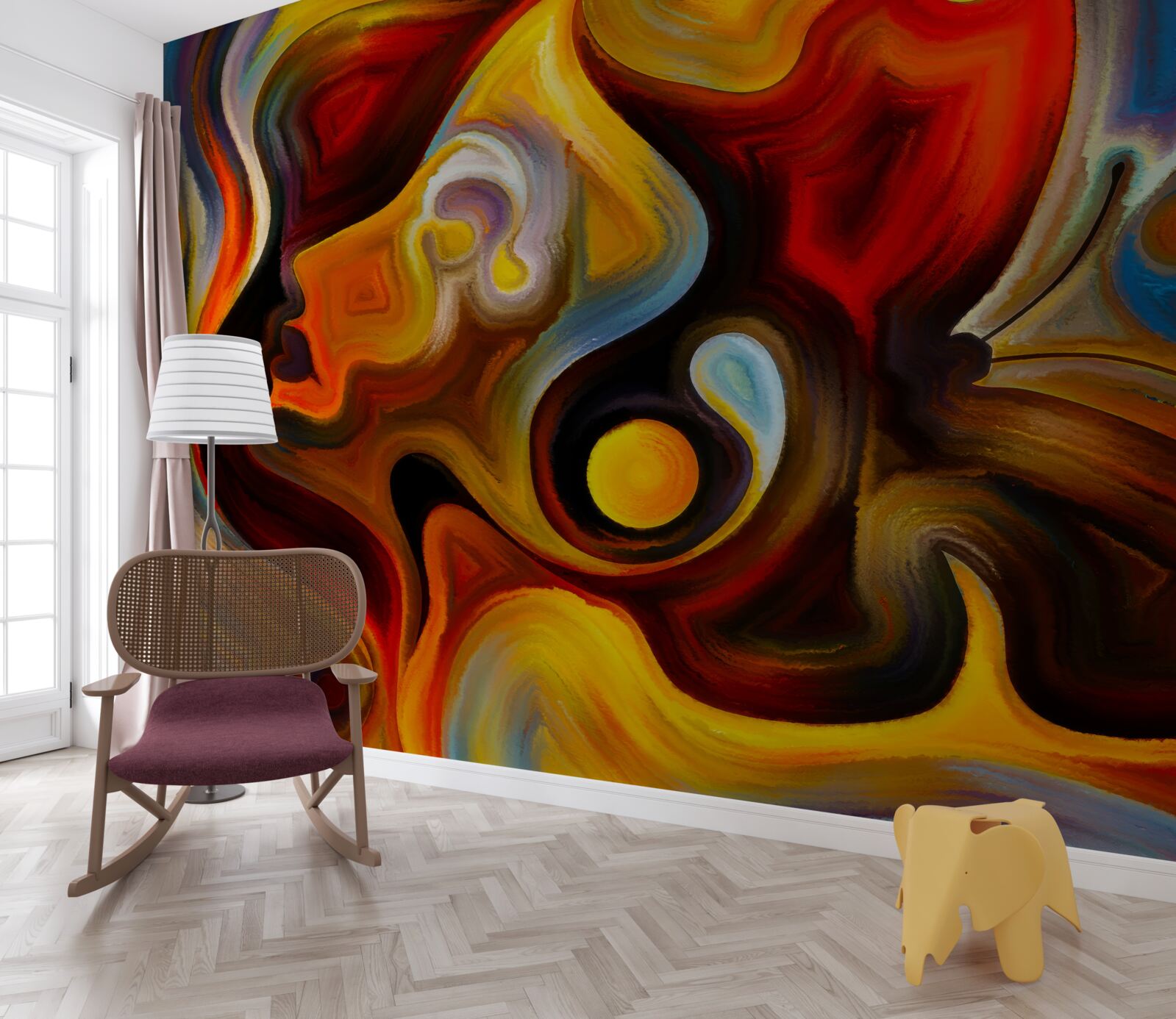 Фотошпалери силует дівчини та метелика в яскравих кольорах