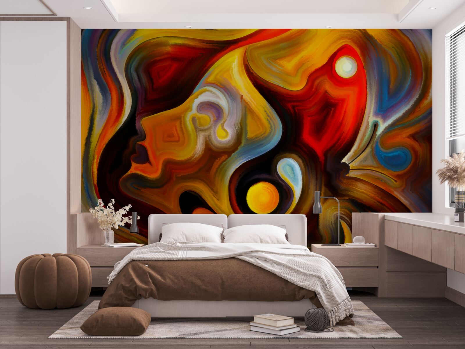 Фотошпалери силует дівчини та метелика в яскравих кольорах