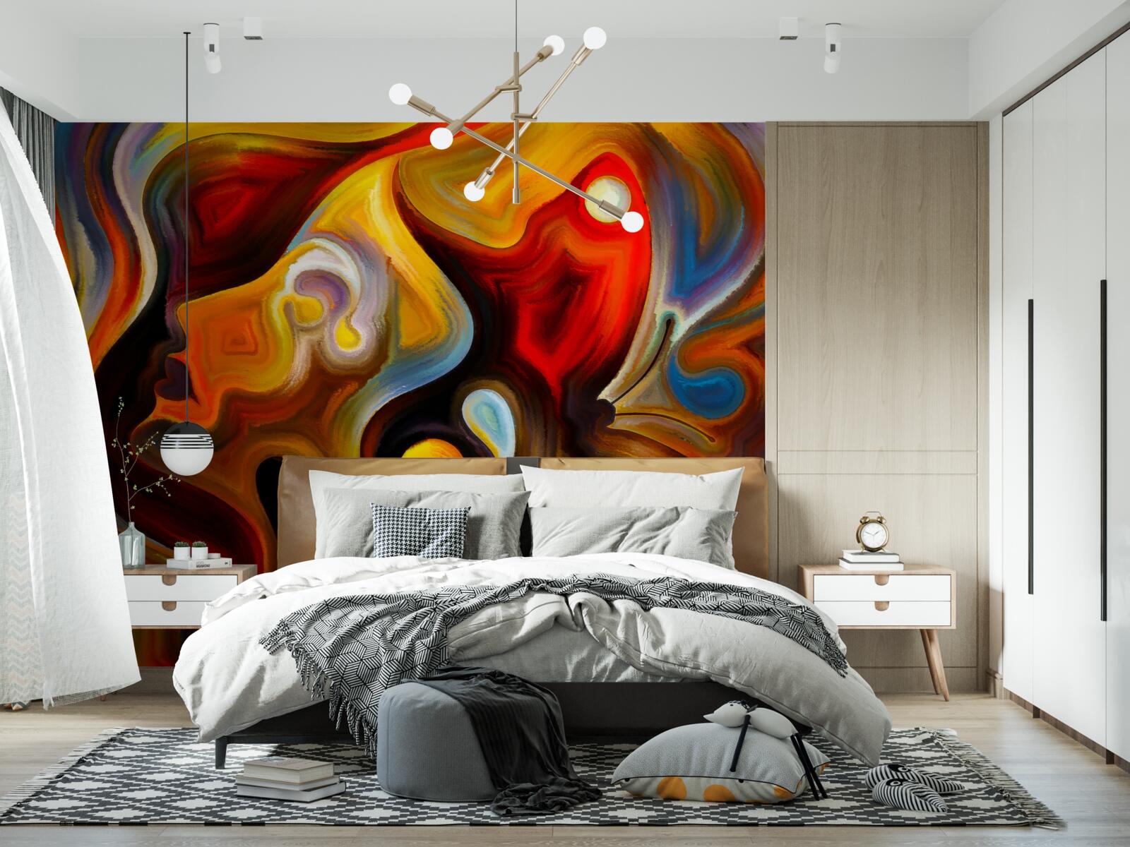 Фотошпалери силует дівчини та метелика в яскравих кольорах