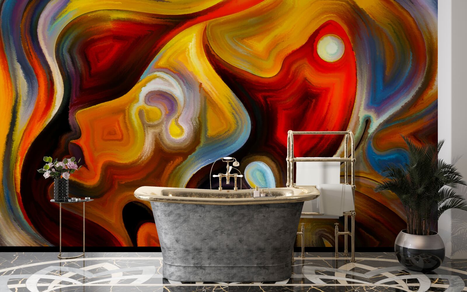 Фотошпалери силует дівчини та метелика в яскравих кольорах