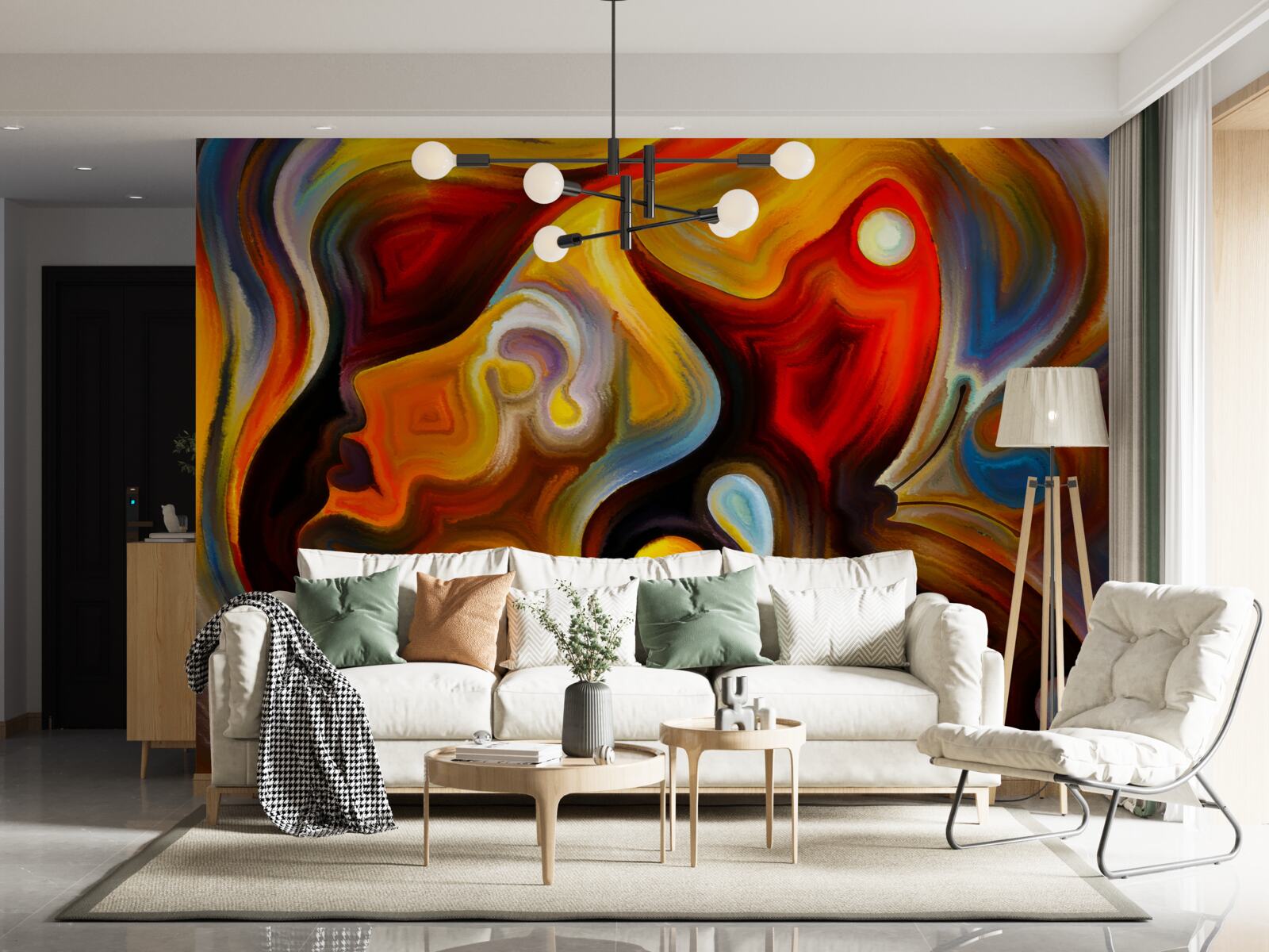 Фотошпалери силует дівчини та метелика в яскравих кольорах