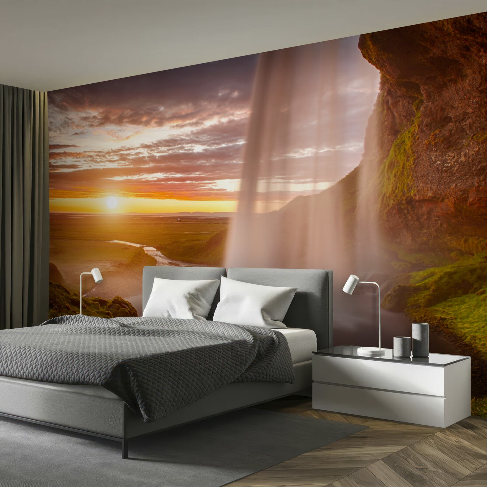 Фотошпалери потоки води, що падають з водоспаду