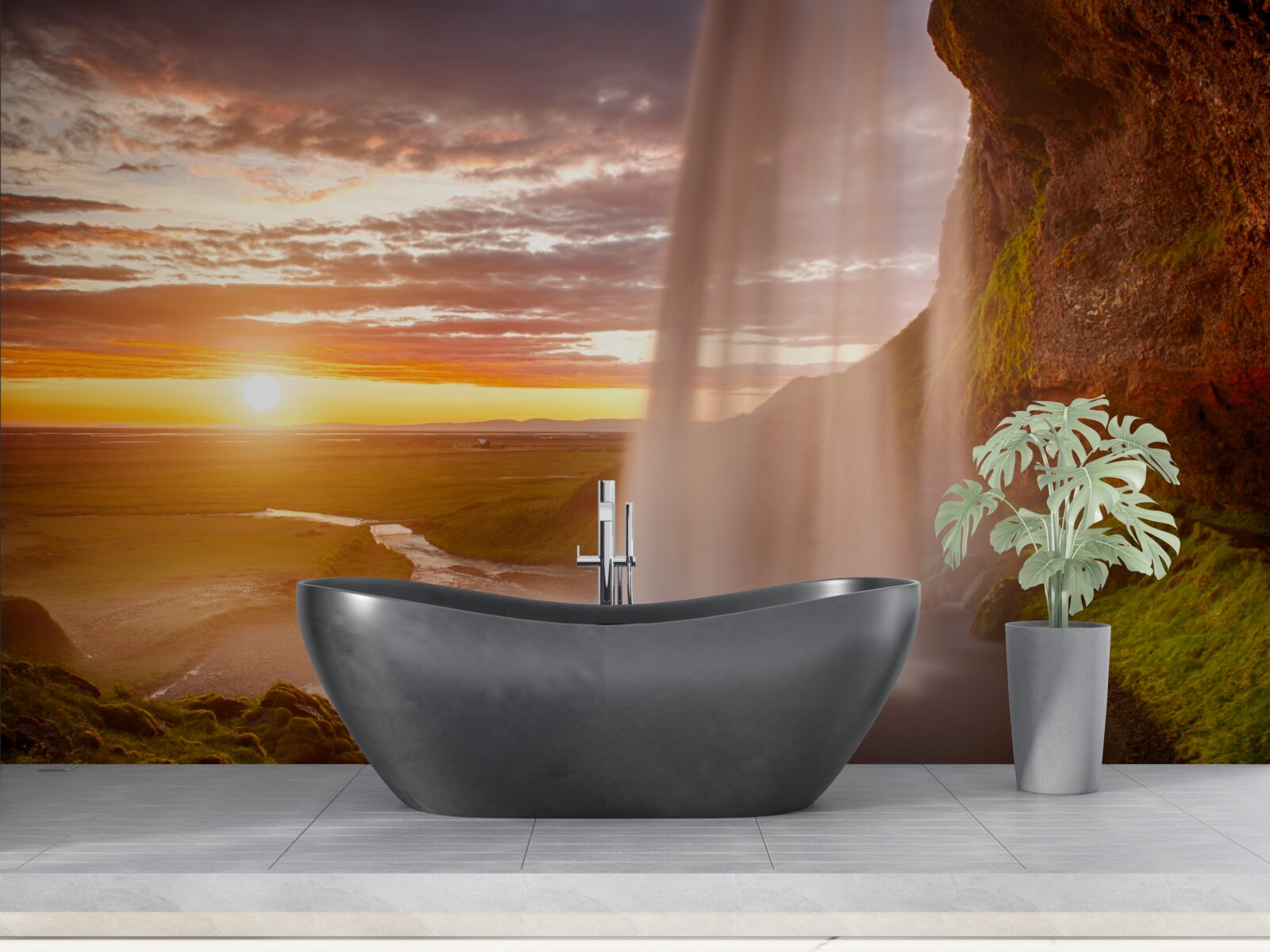 Фотошпалери потоки води, що падають з водоспаду