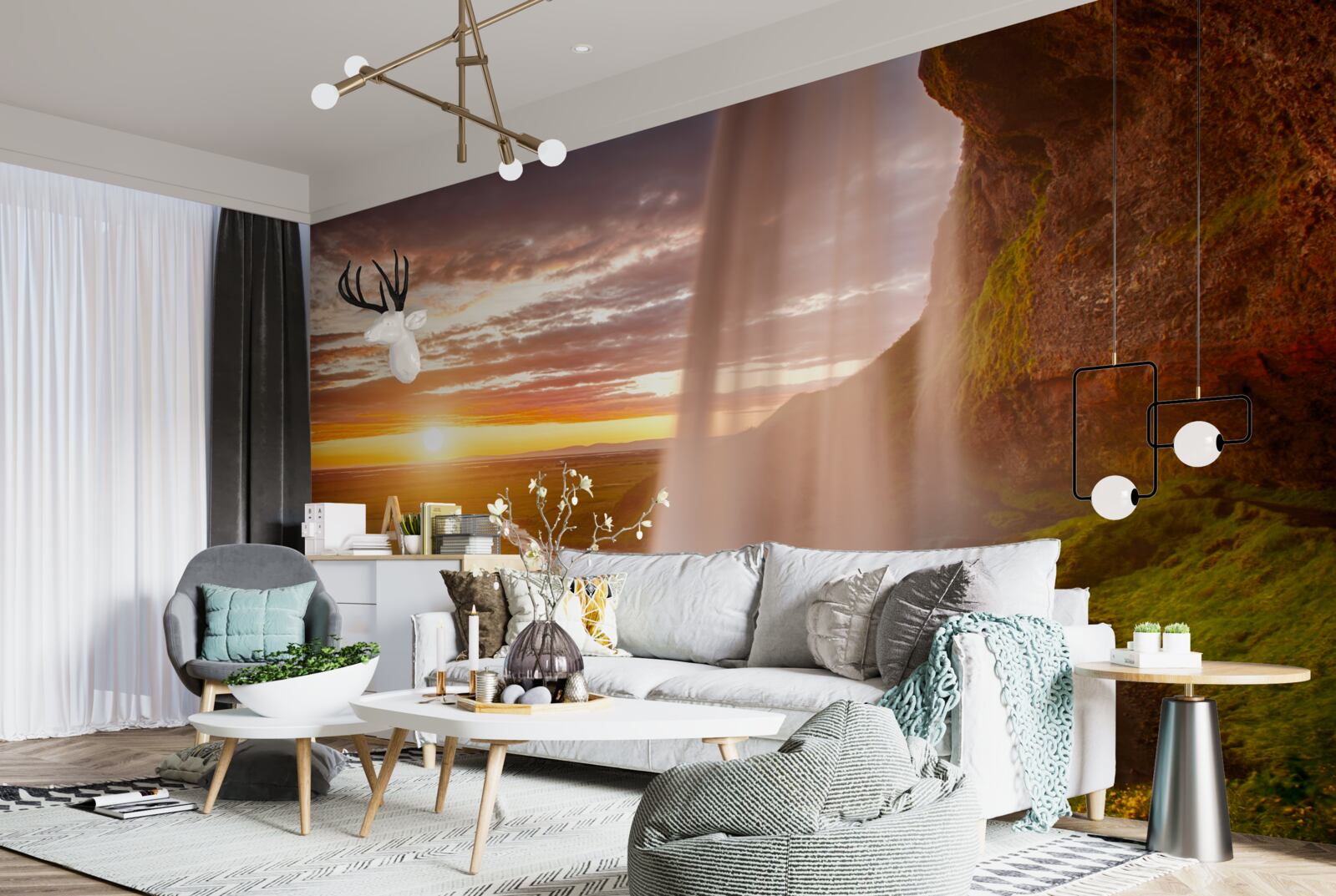 Фотошпалери потоки води, що падають з водоспаду