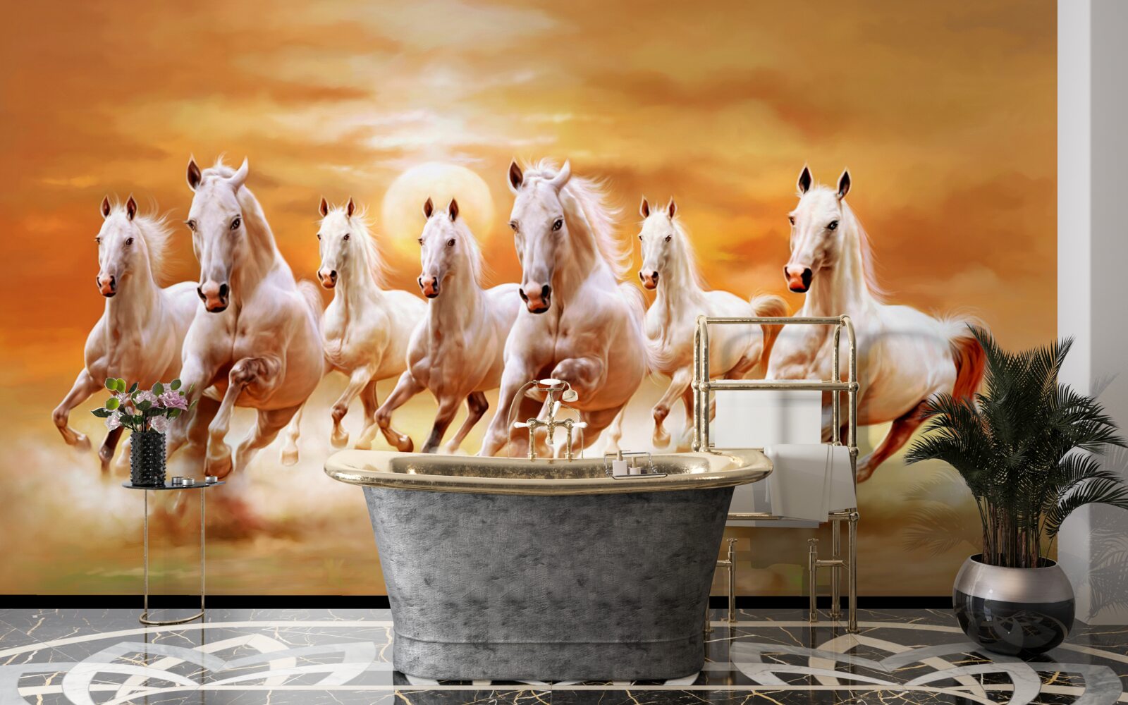 Фотошпалери сім білих коней