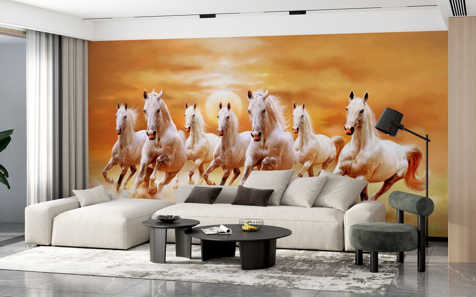 Фотошпалери сім білих коней