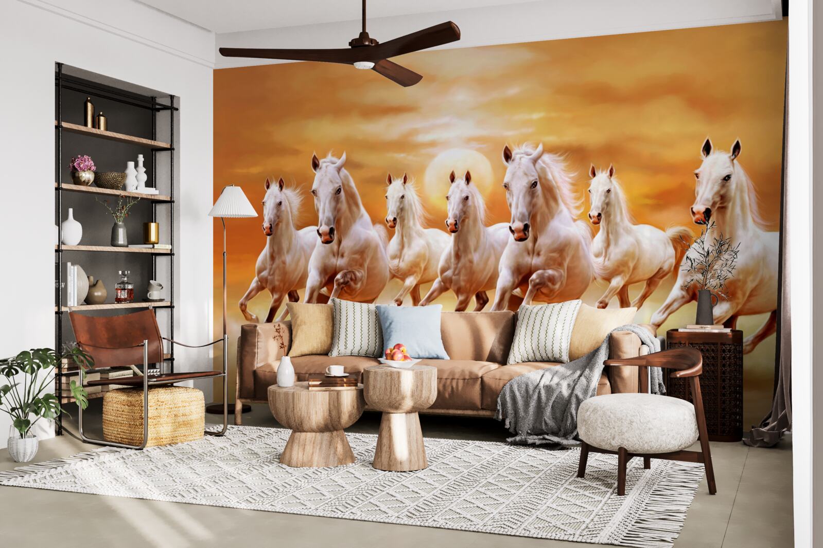 Фотошпалери сім білих коней