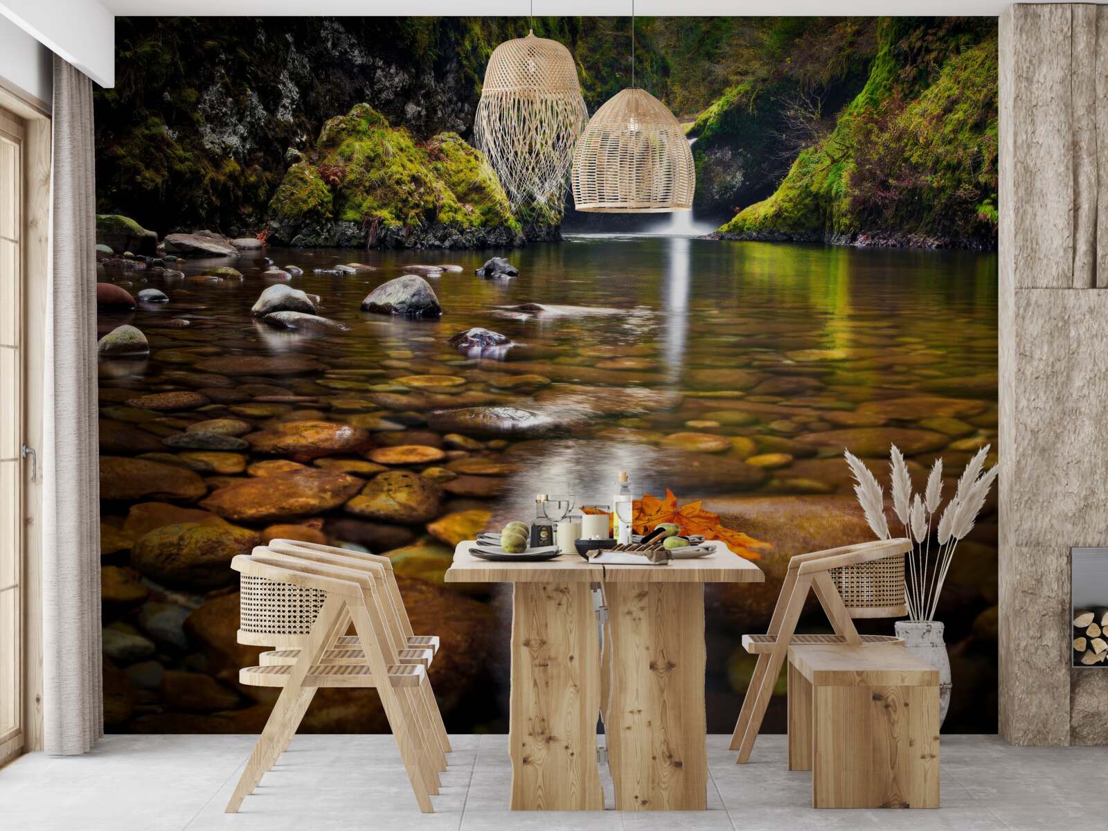 Фотошпалери листок, що впав на поверхню води в горах