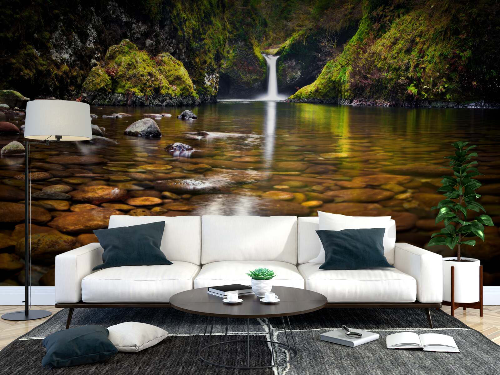 Фотошпалери листок, що впав на поверхню води в горах