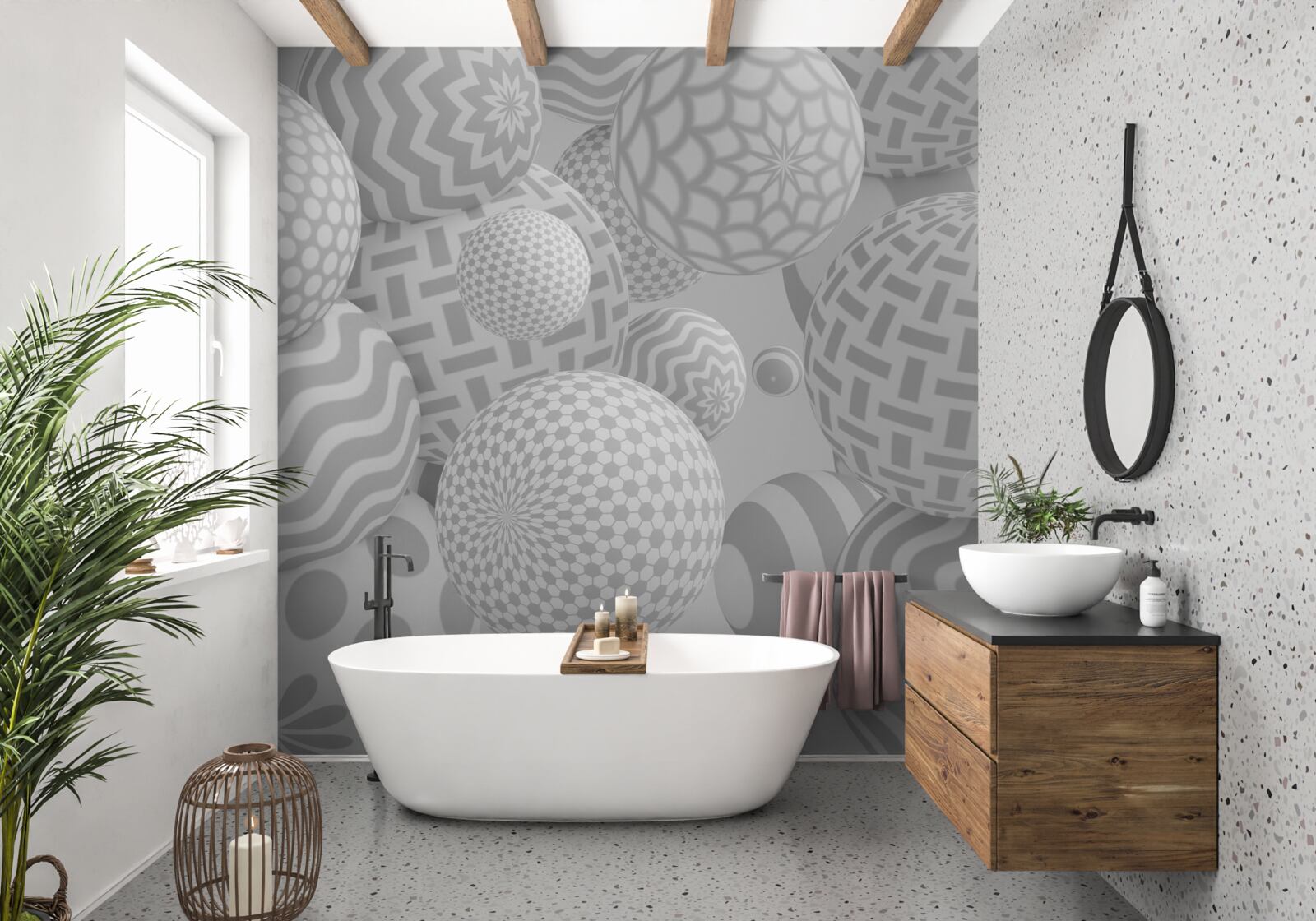 Фотошпалери об'ємні сірі кульки