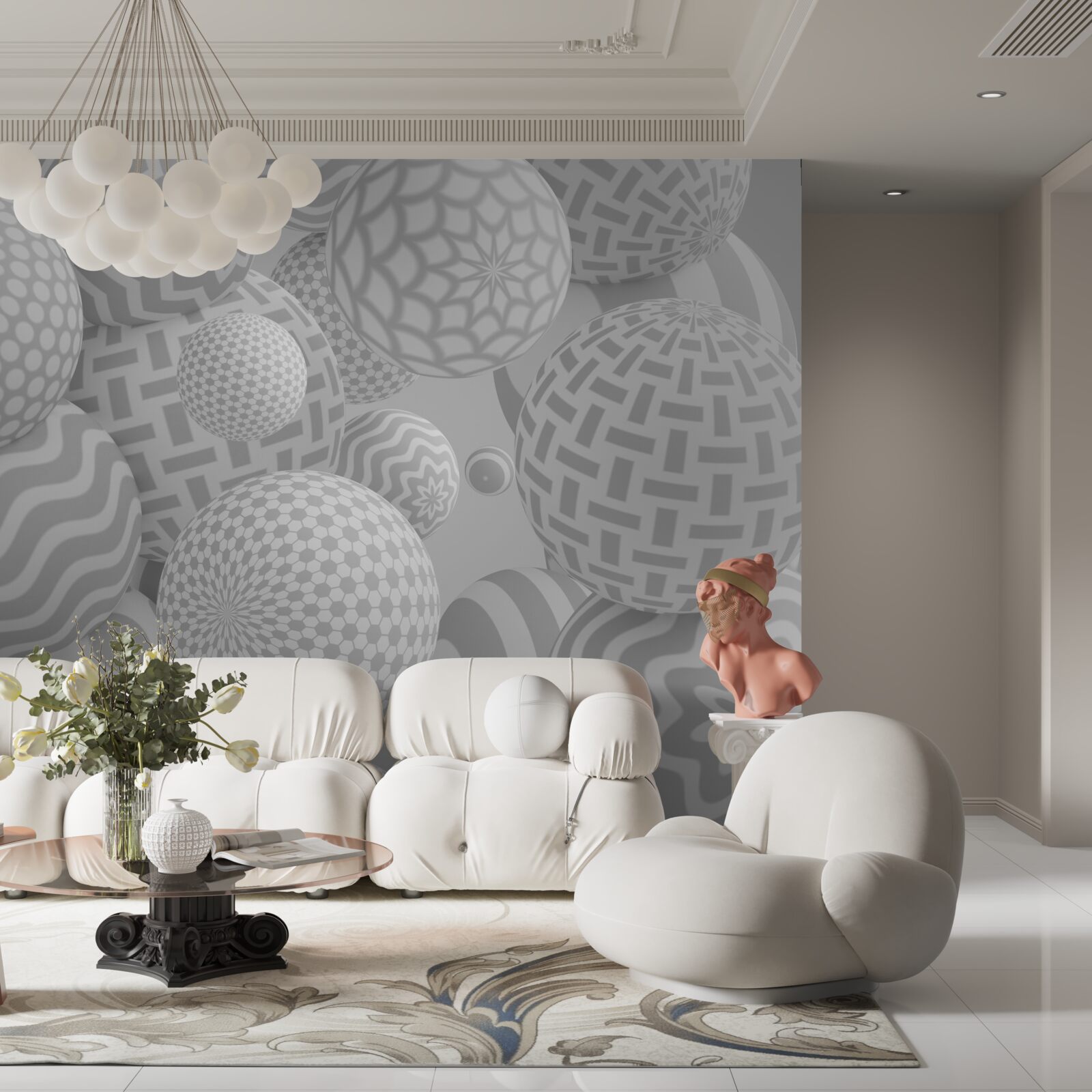 Фотошпалери об'ємні сірі кульки