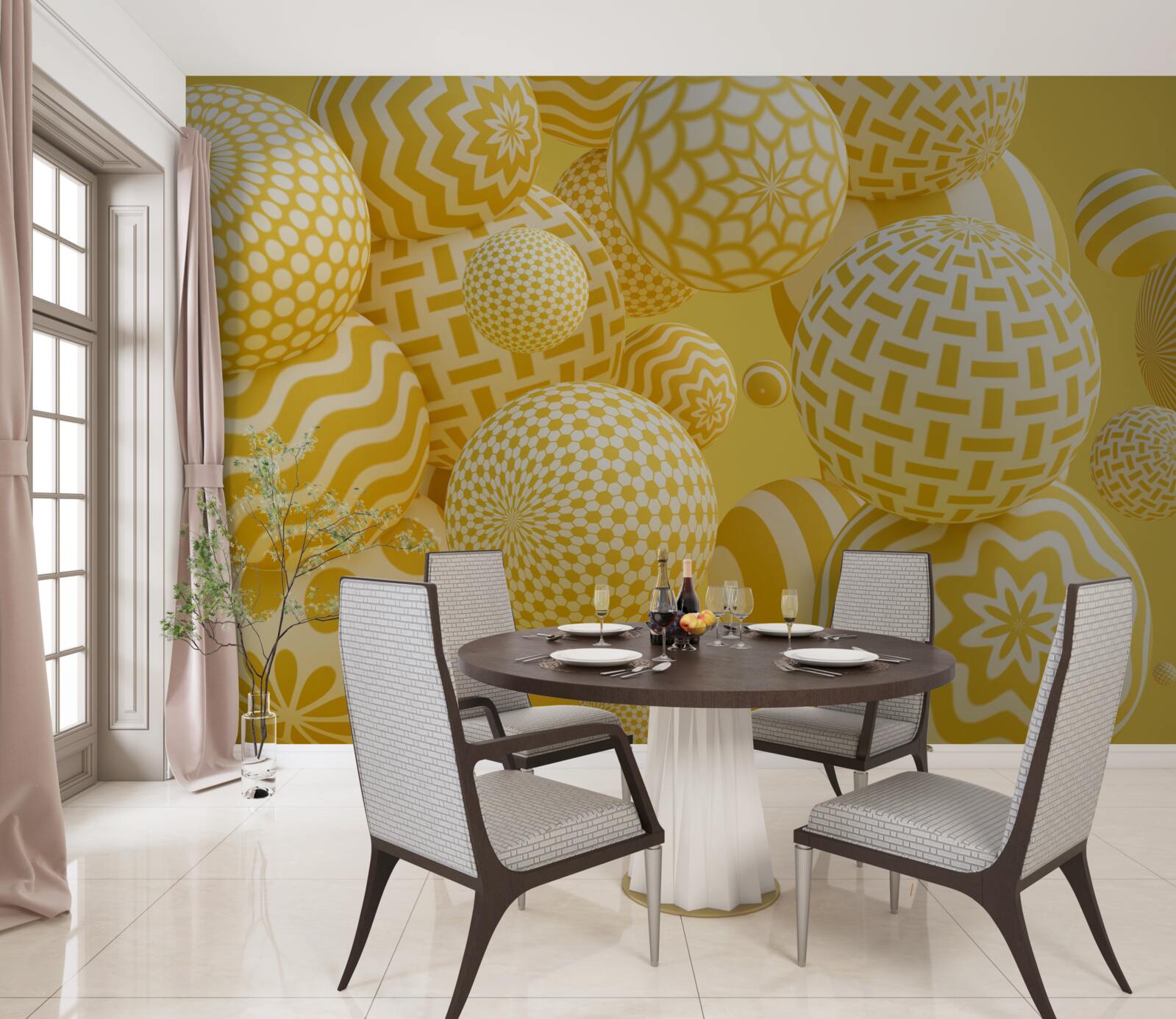 Фотошпалери жовті кульки зі смужками