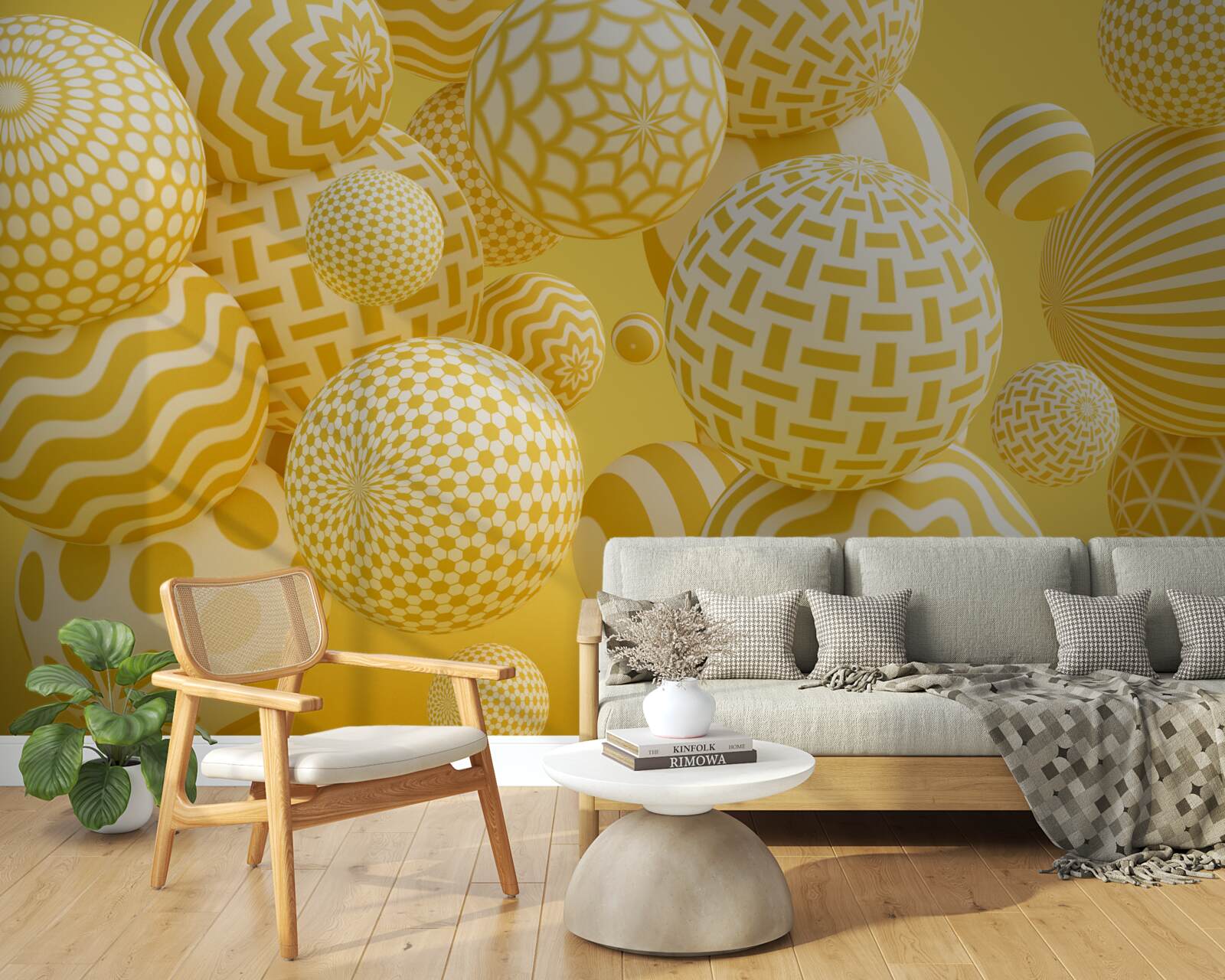 Фотошпалери жовті кульки зі смужками