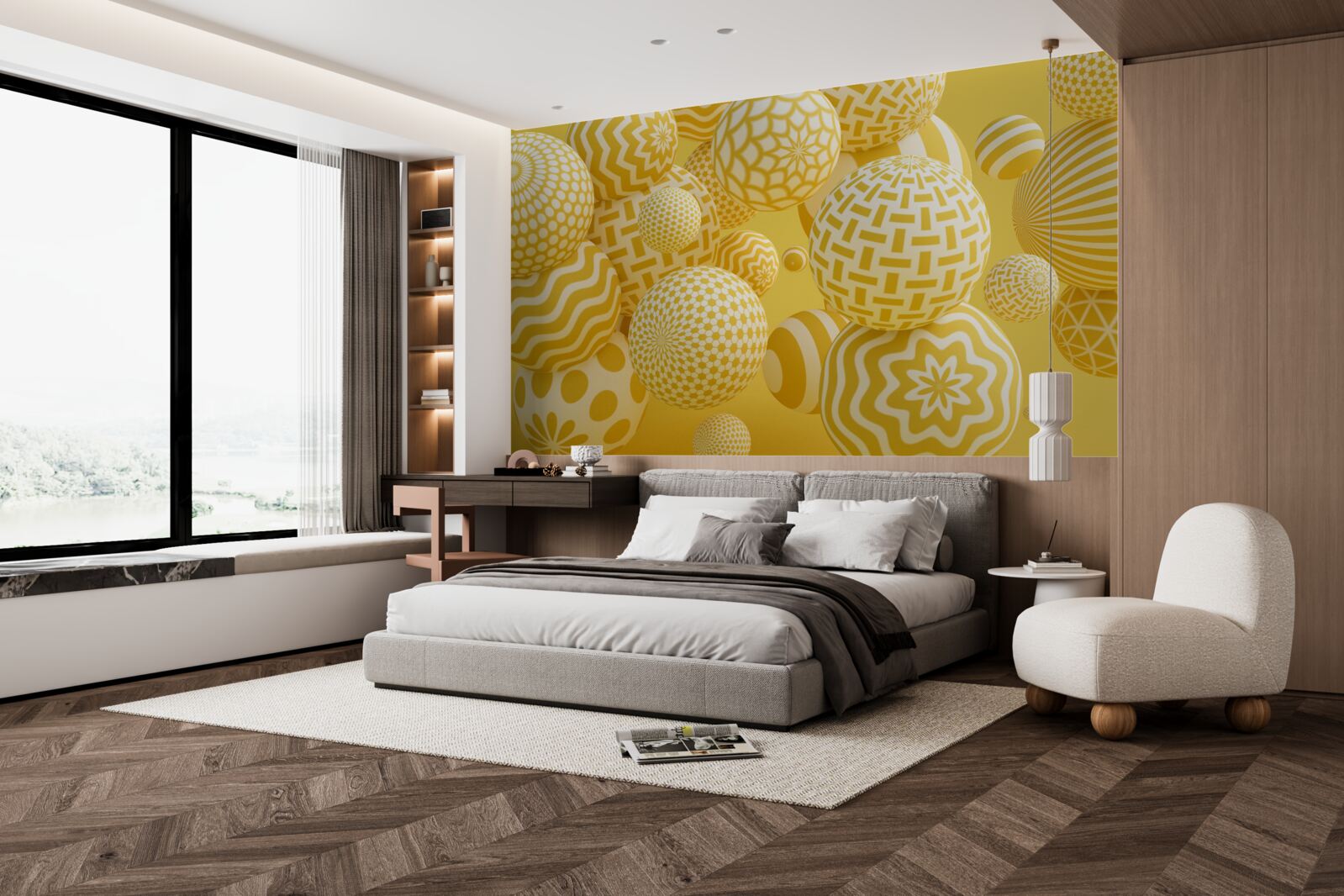 Фотошпалери жовті кульки зі смужками