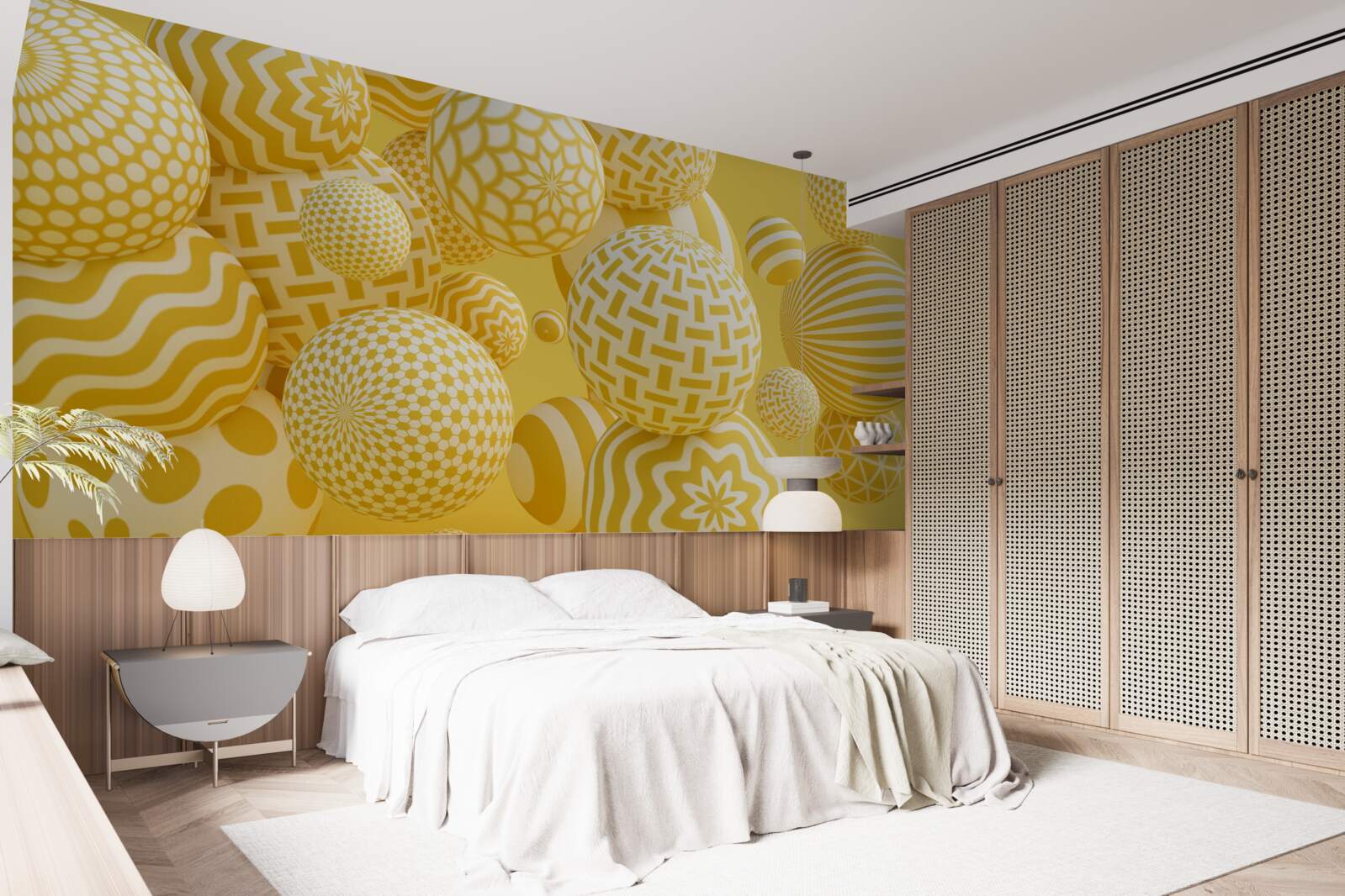 Фотошпалери жовті кульки зі смужками