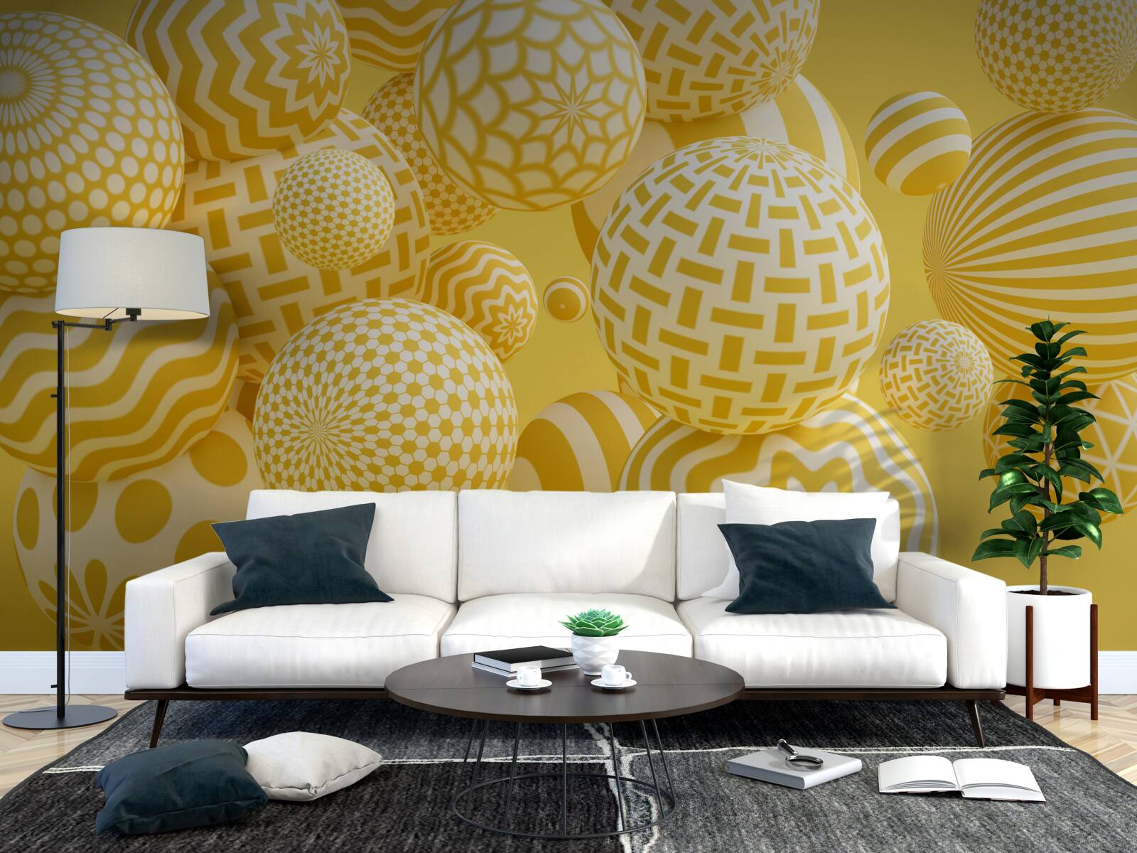 Фотошпалери жовті кульки зі смужками