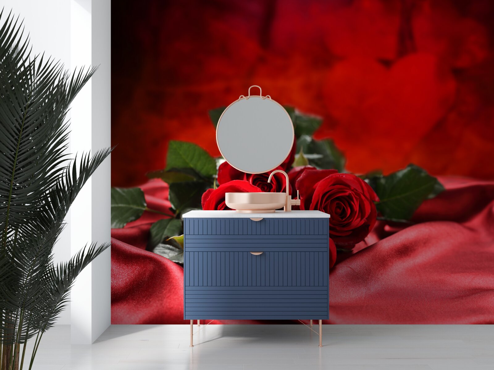 Фотошпалери червоні троянди на бордовому атласі