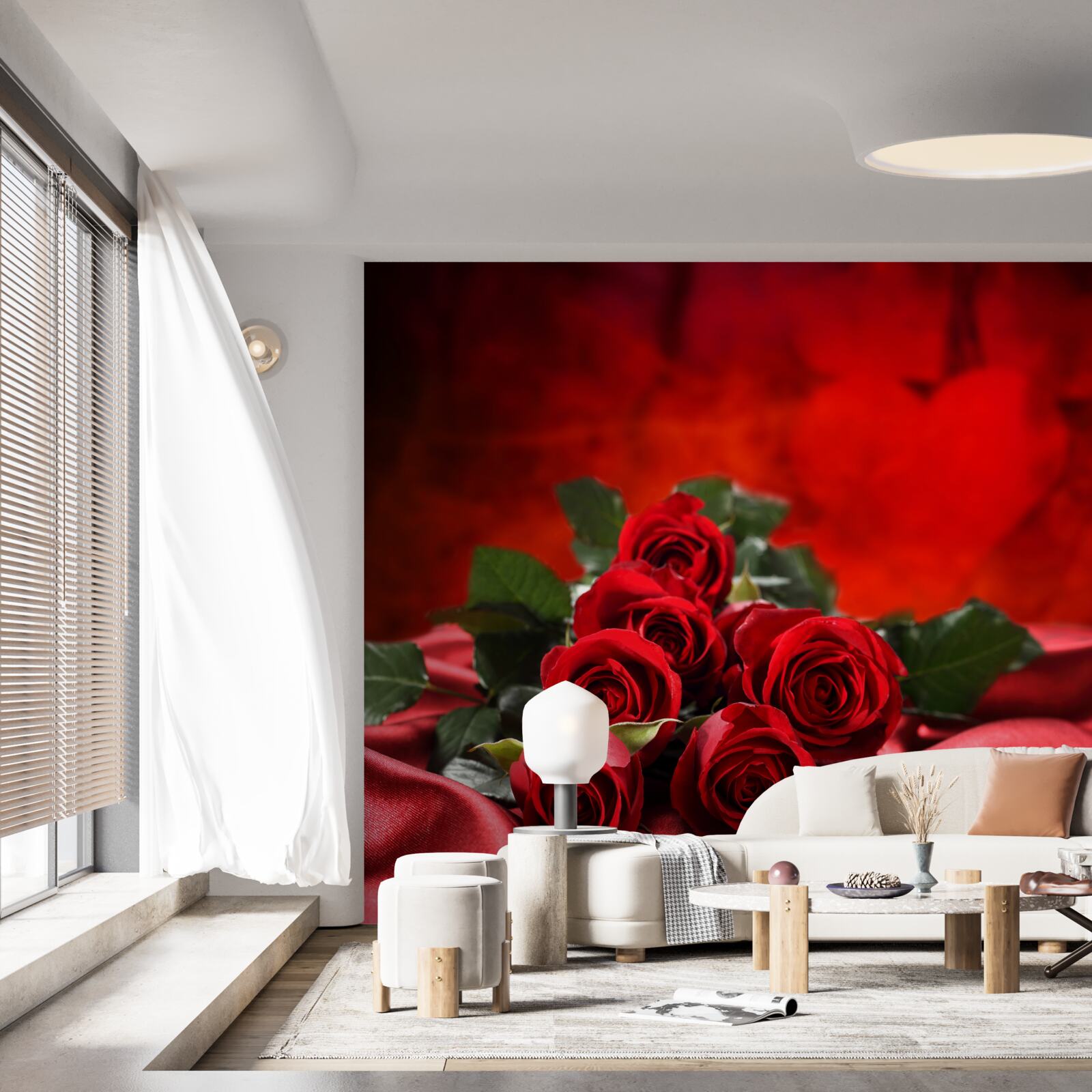 Фотошпалери червоні троянди на бордовому атласі