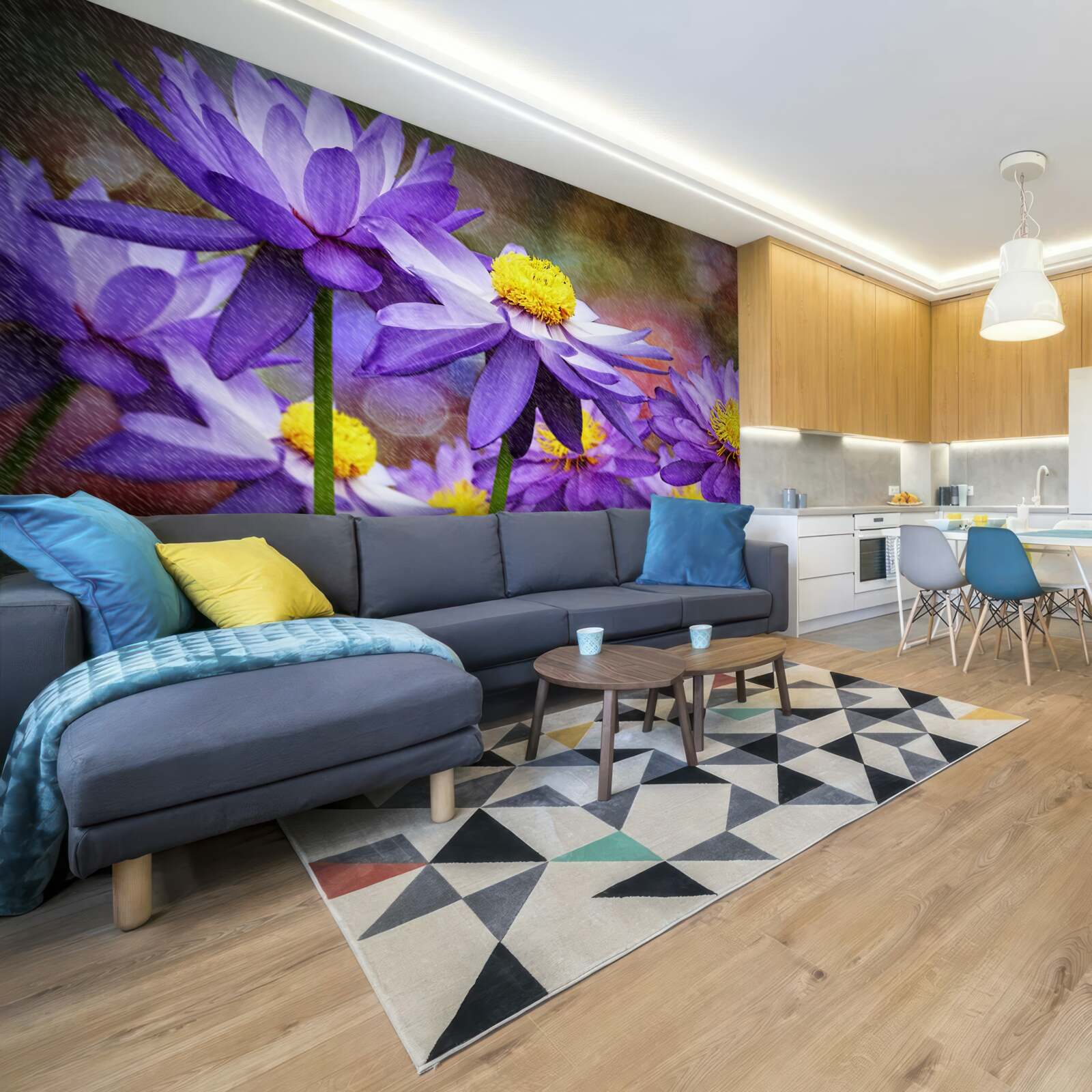 Фотошпалери фіолетові квіти з жовтою серединою