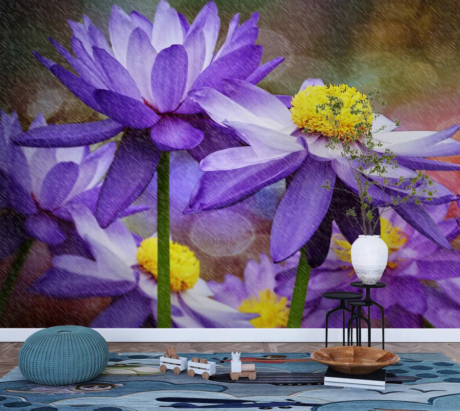 Фотошпалери фіолетові квіти з жовтою серединою