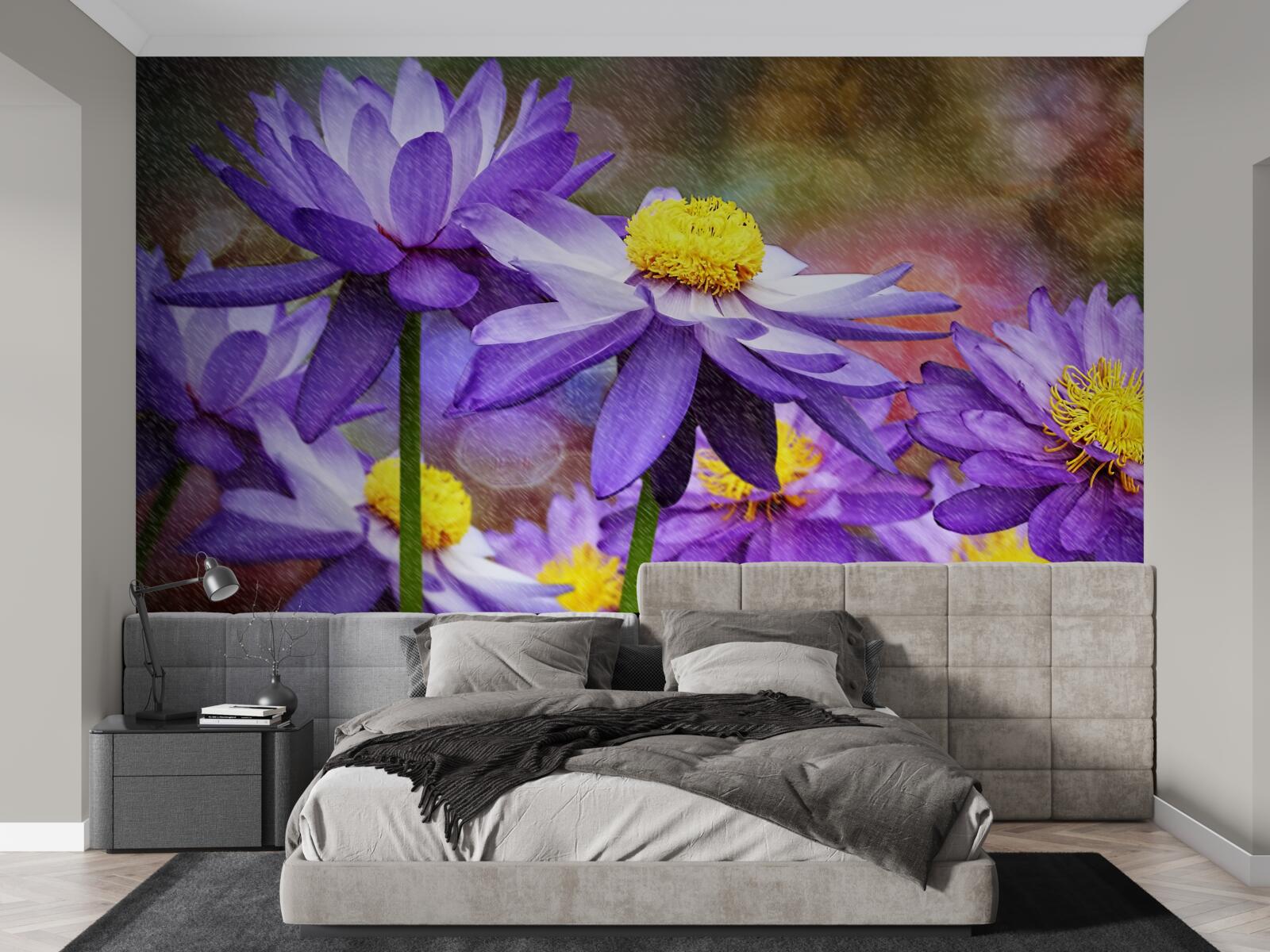 Фотошпалери фіолетові квіти з жовтою серединою