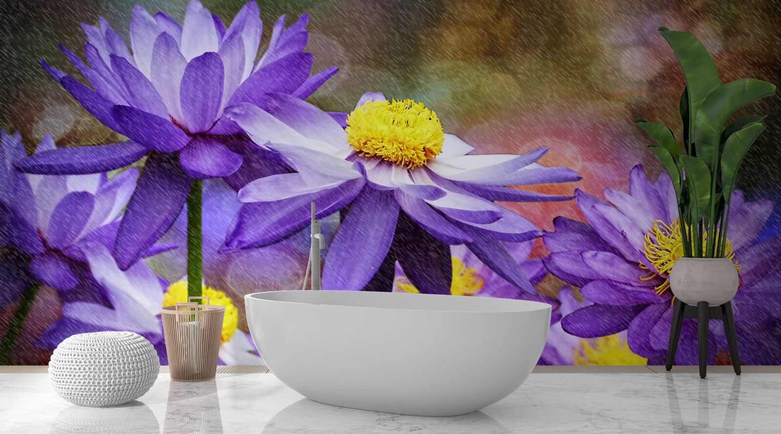 Фотошпалери фіолетові квіти з жовтою серединою