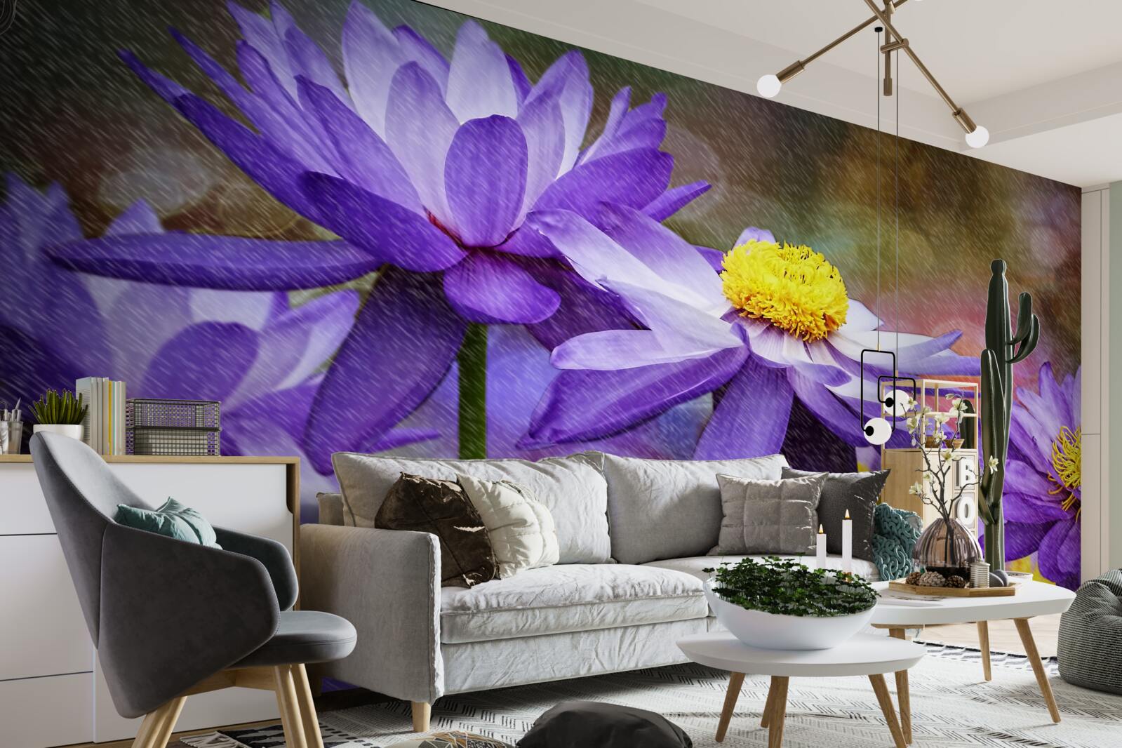 Фотошпалери фіолетові квіти з жовтою серединою