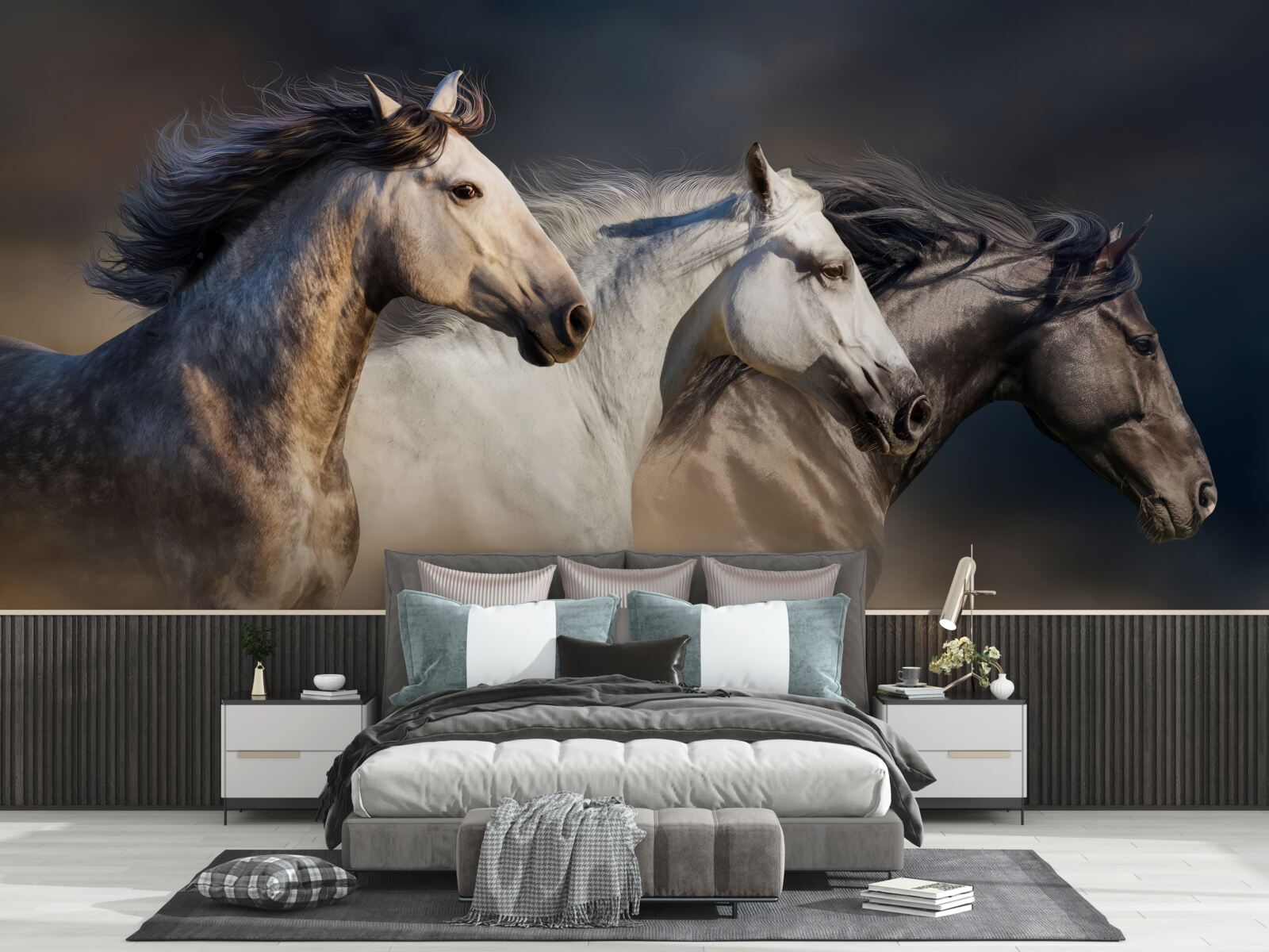 Фотошпалери три коня, що скачуть галопом