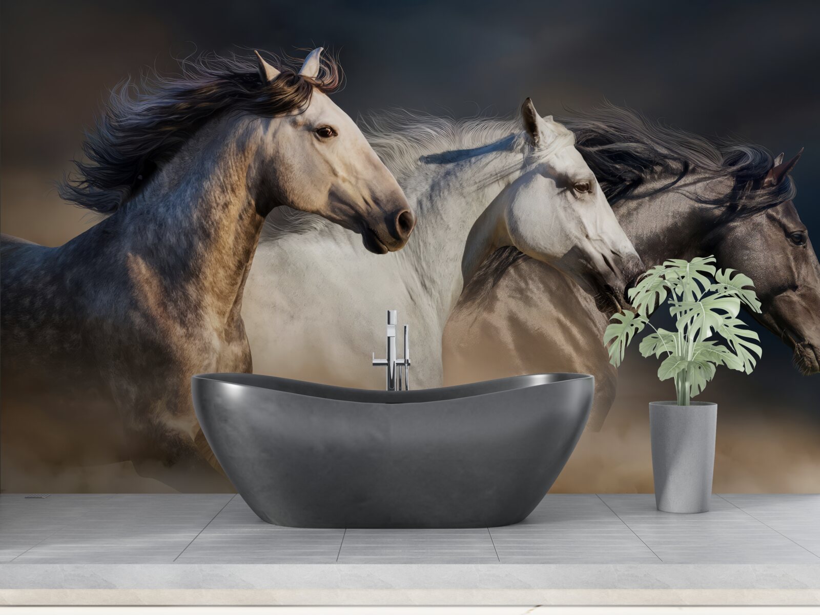 Фотошпалери три коня, що скачуть галопом