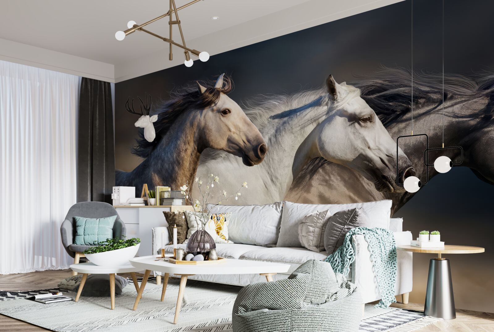 Фотошпалери три коня, що скачуть галопом