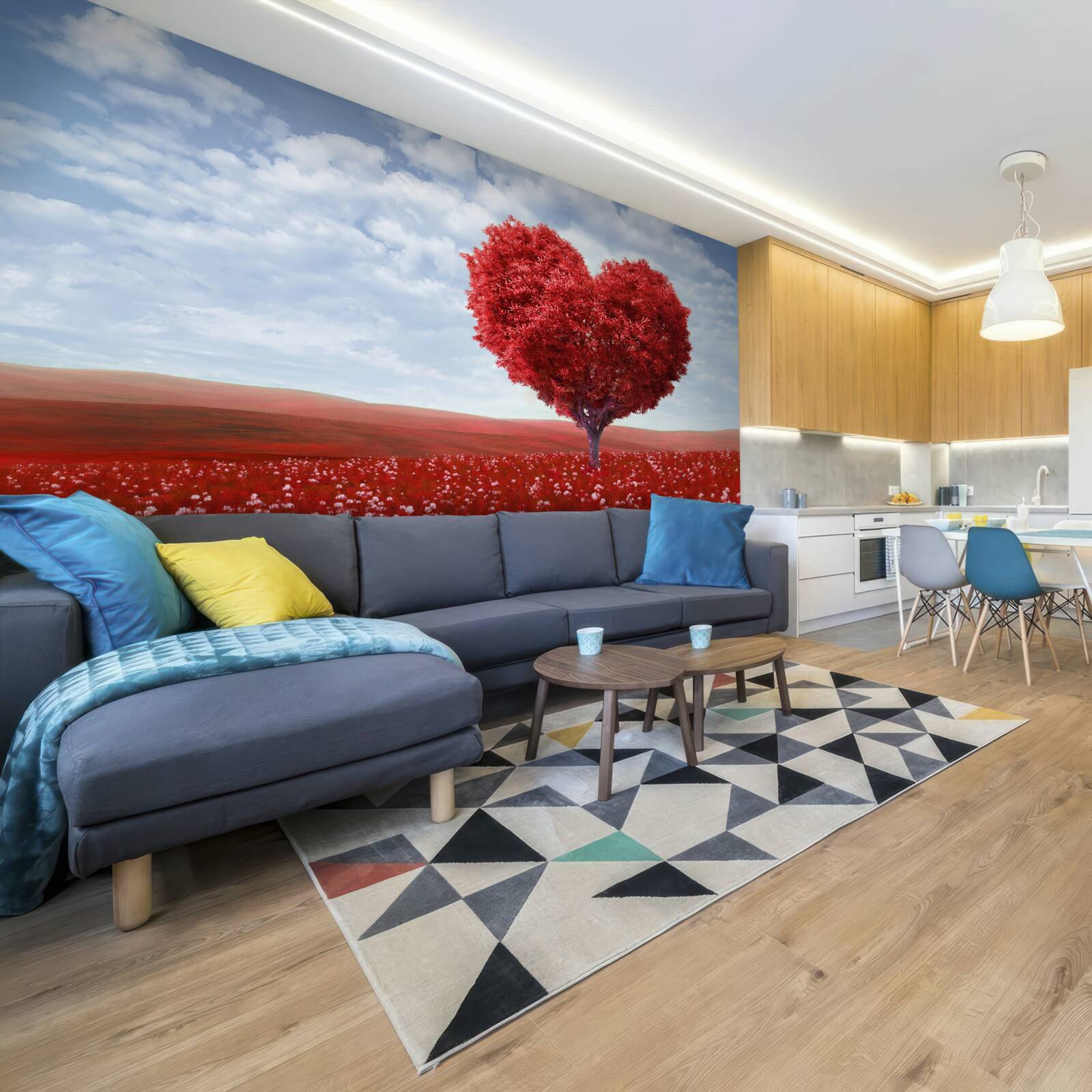 Фотошпалери дерево у формі серця з червоним листям