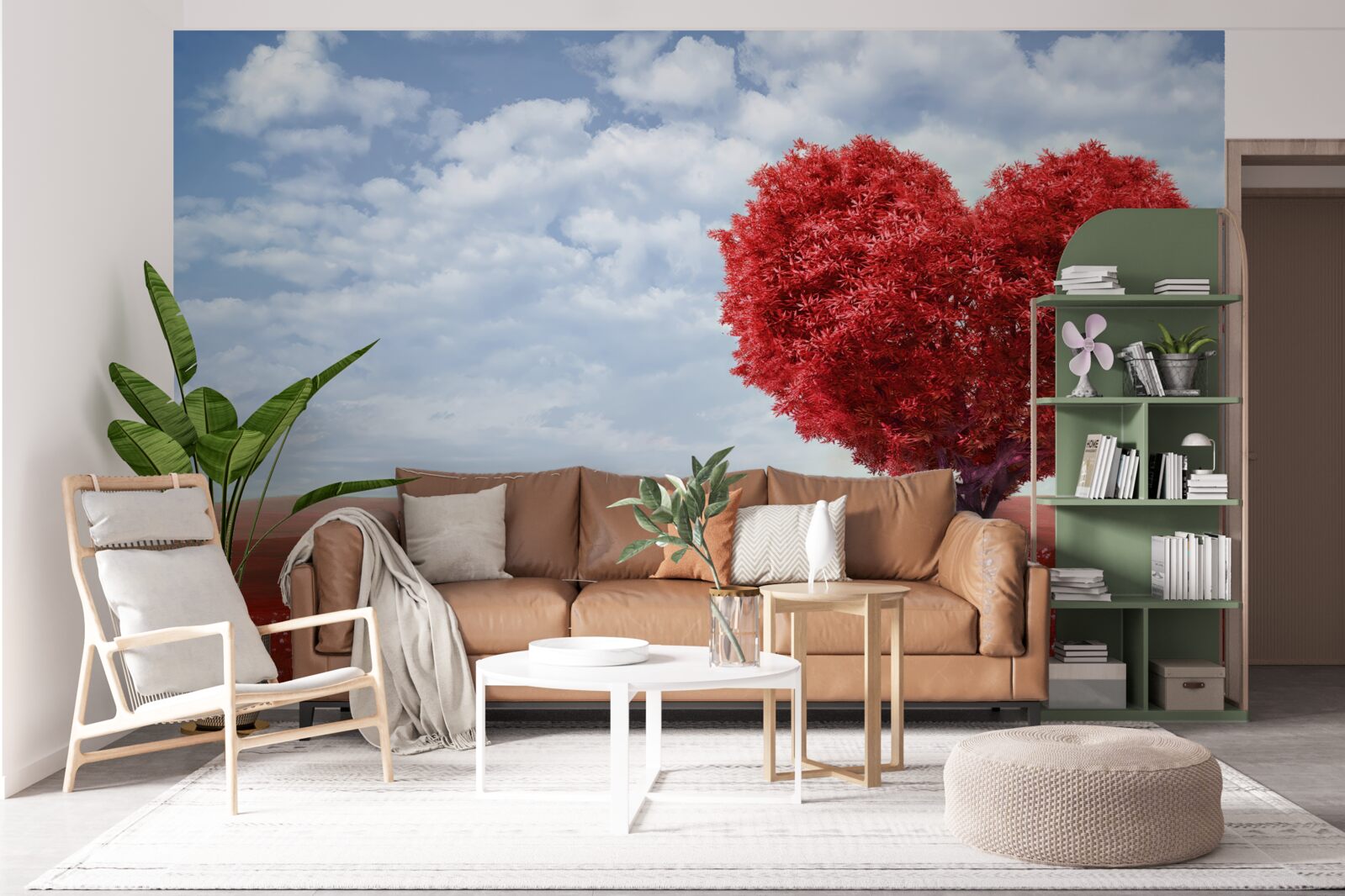 Фотошпалери дерево у формі серця з червоним листям