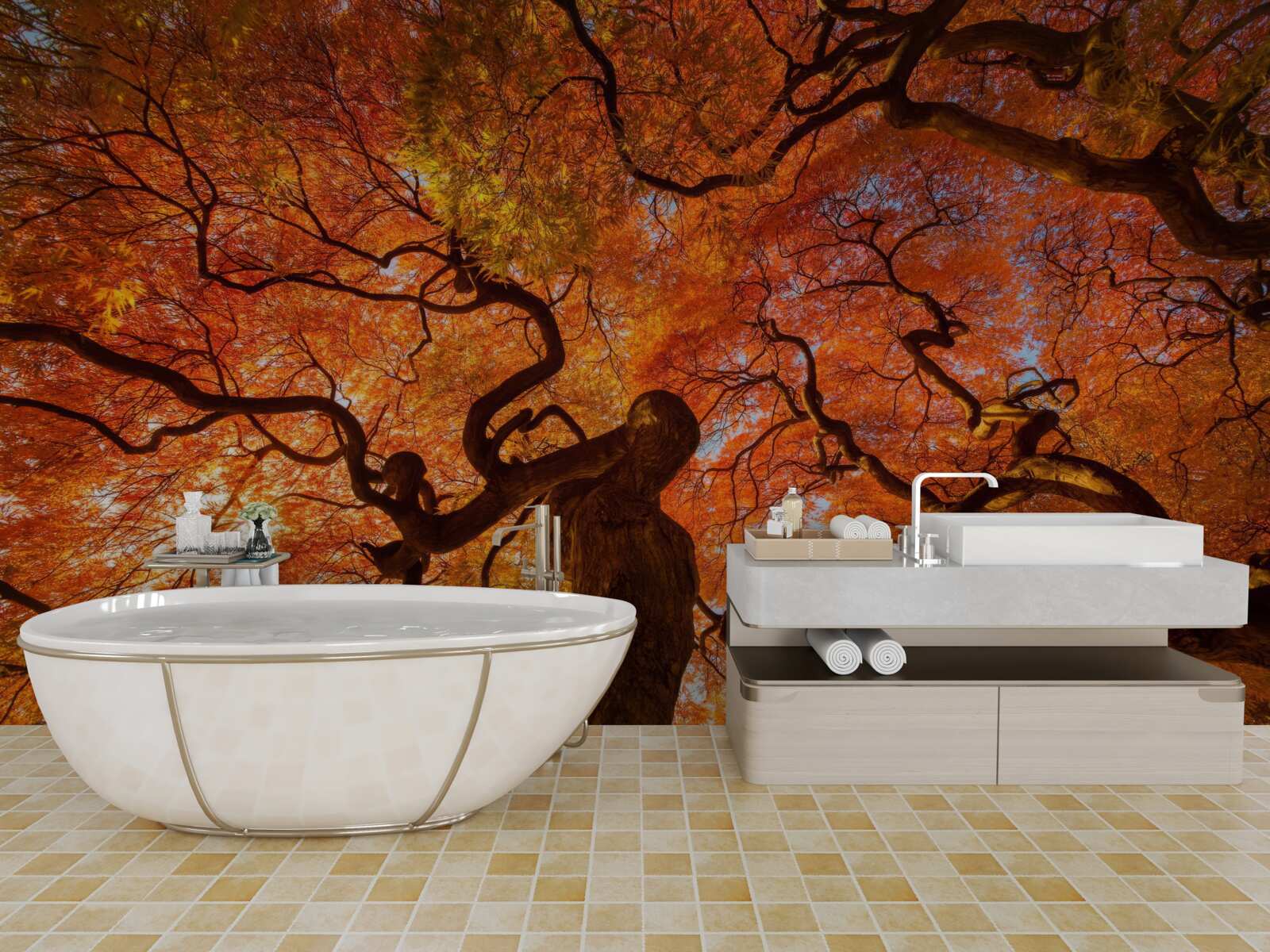 Фотошпалери Вигляд дерева знизу восени