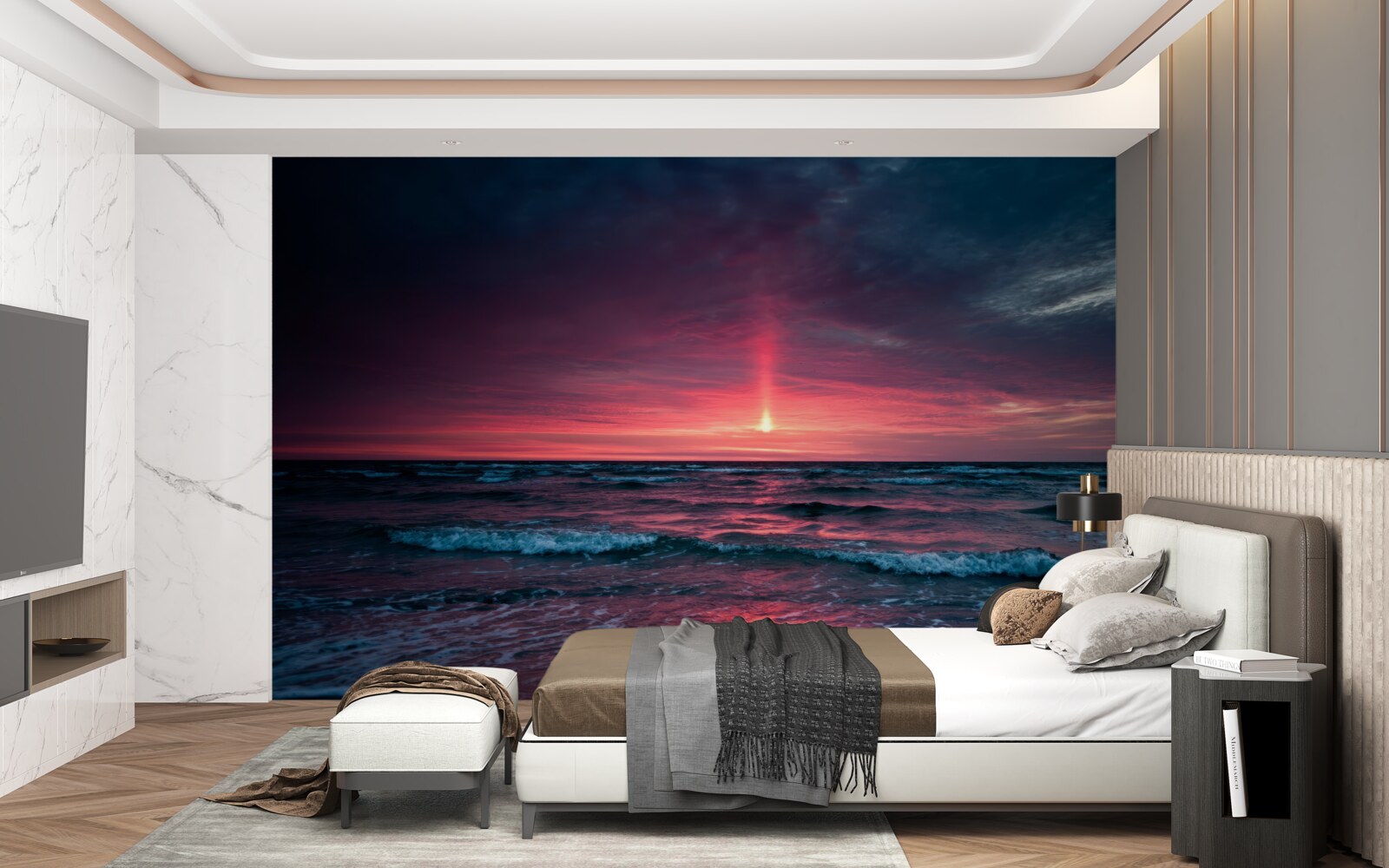 Фотошпалери сонце заходить за горизонт моря