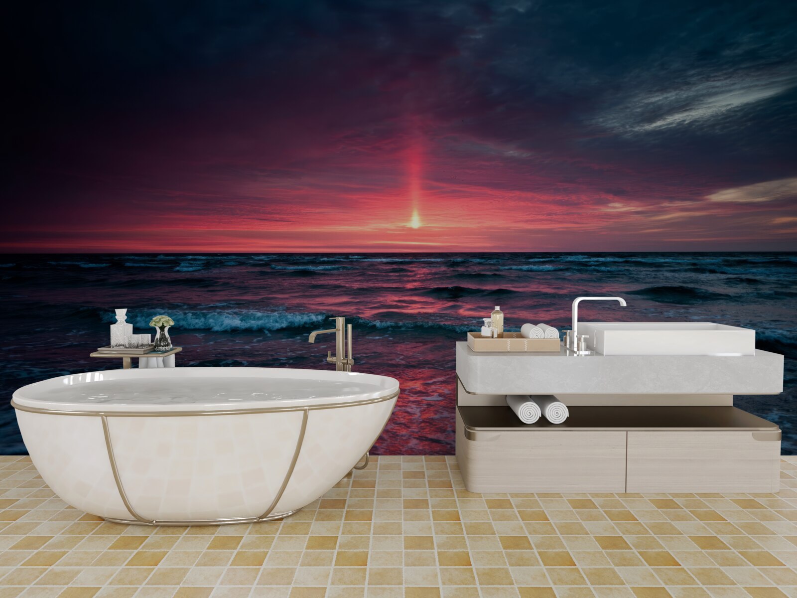 Фотошпалери сонце заходить за горизонт моря