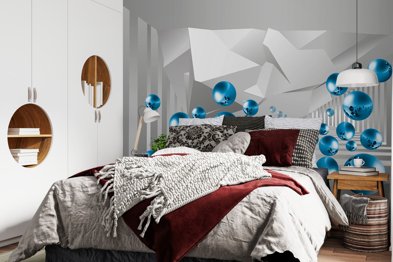 Фотошпалери об'ємні сині кулі в коридорі