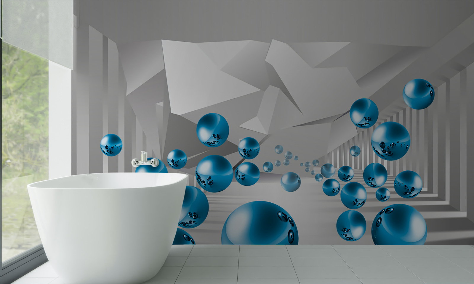 Фотошпалери об'ємні сині кулі в коридорі