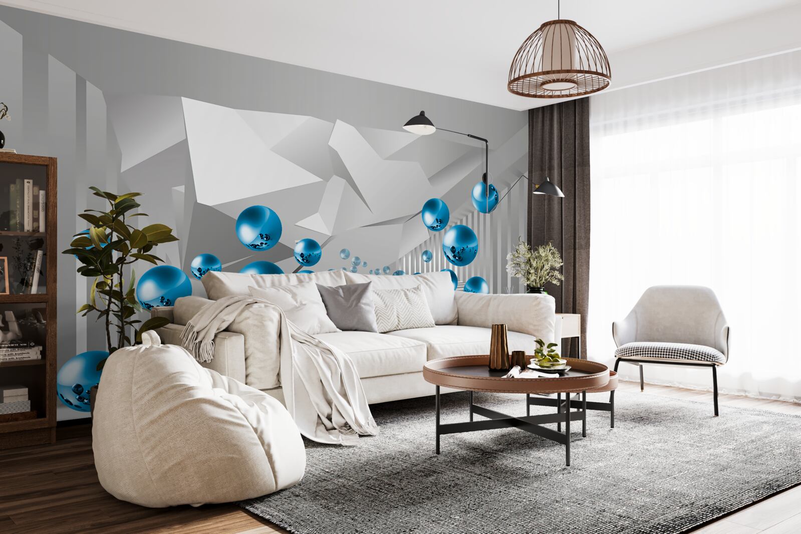 Фотошпалери об'ємні сині кулі в коридорі