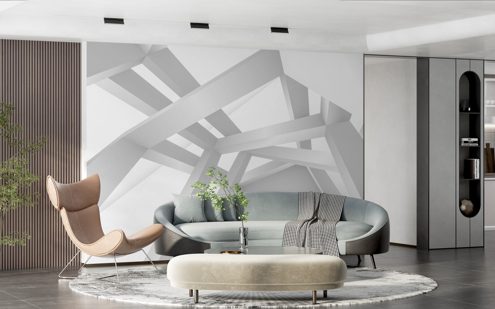 Фотошпалери об'ємна абстрактна композиція в сірому кольорі