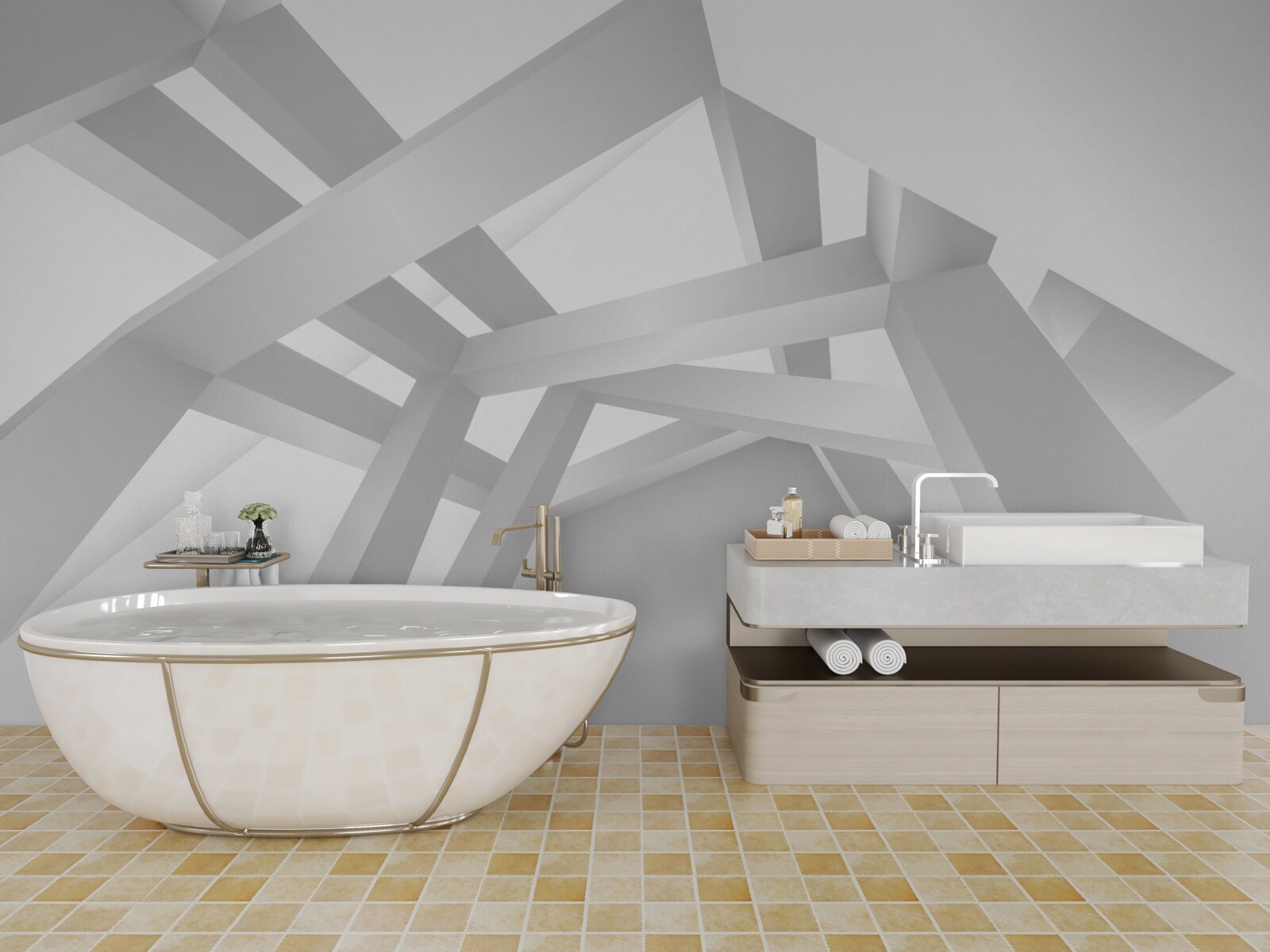 Фотошпалери об'ємна абстрактна композиція в сірому кольорі