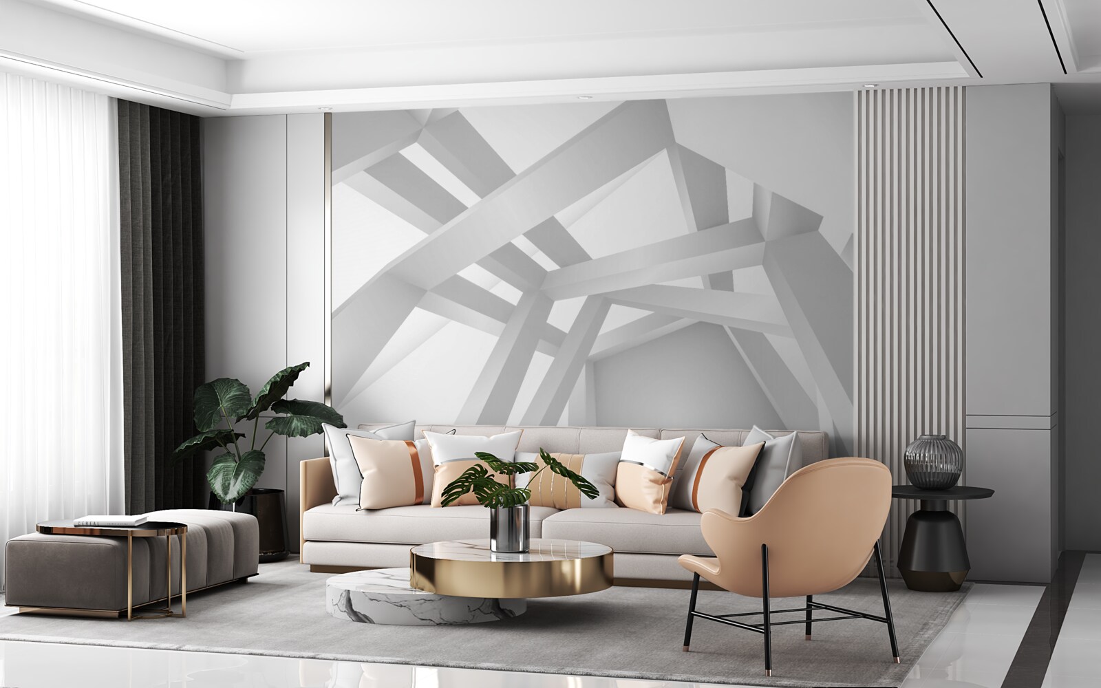 Фотошпалери об'ємна абстрактна композиція в сірому кольорі