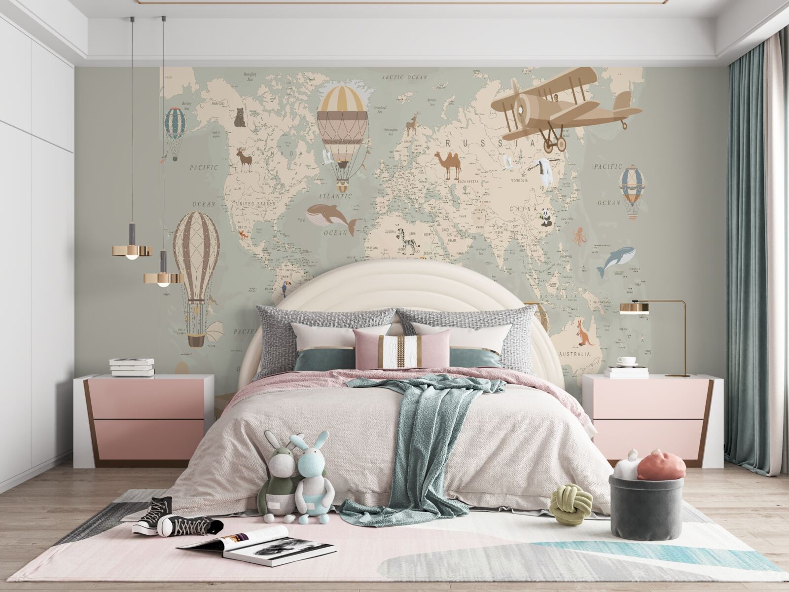 Фотошпалери карта світу та різні види повітряного транспорту